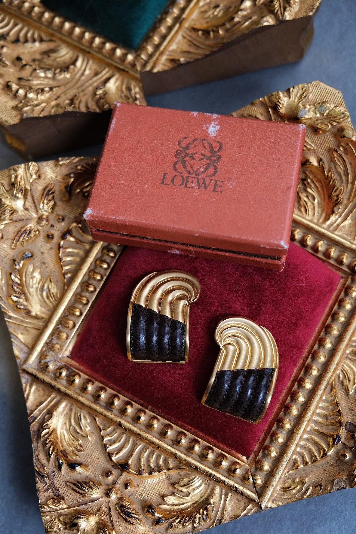 LOEWE Greek Pillar Vintage Ear Clips Leather Luxury Accessories