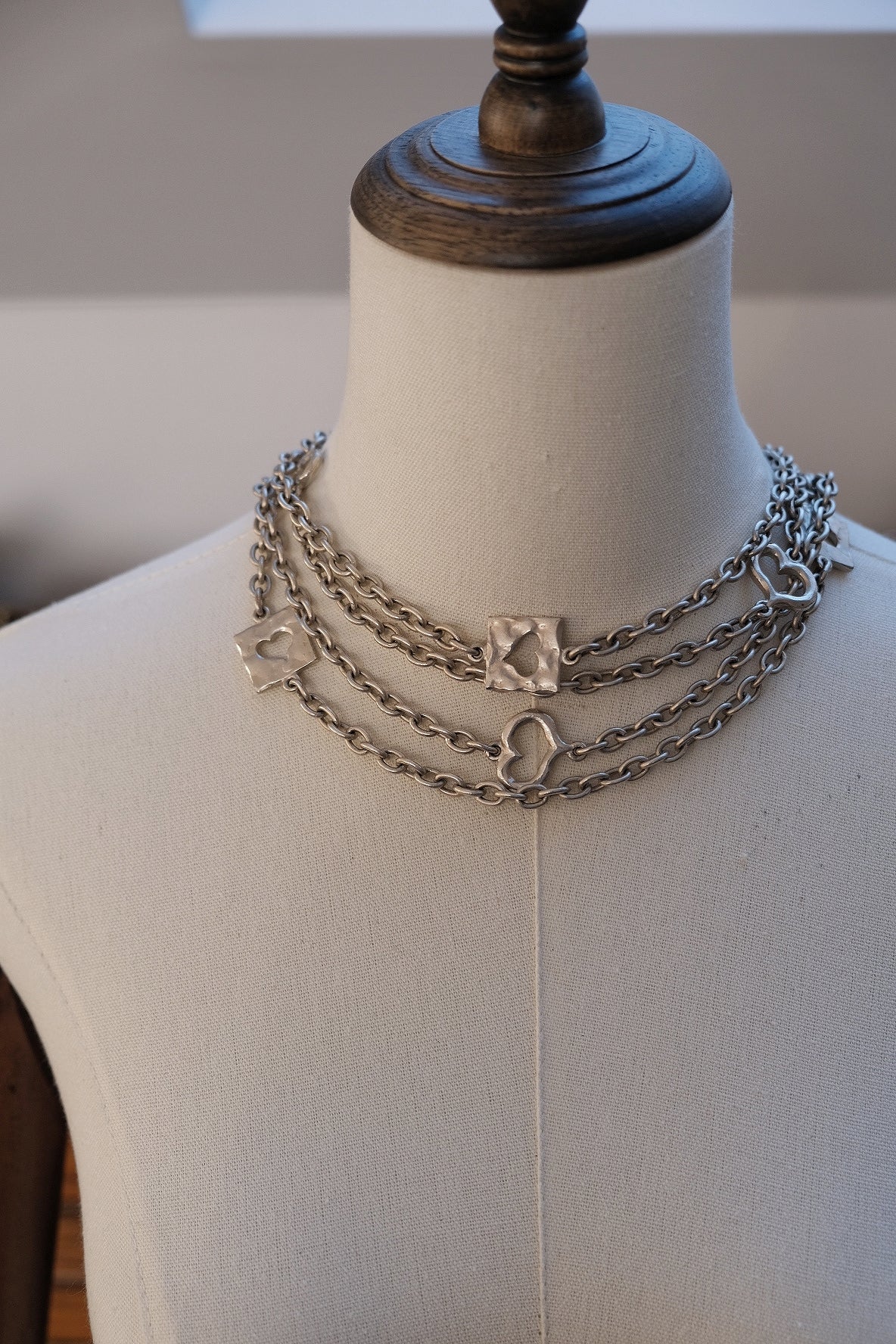 BICHE DE BERE Hearts on Chain Vintage Long Necklace Statement Necklace Chocker