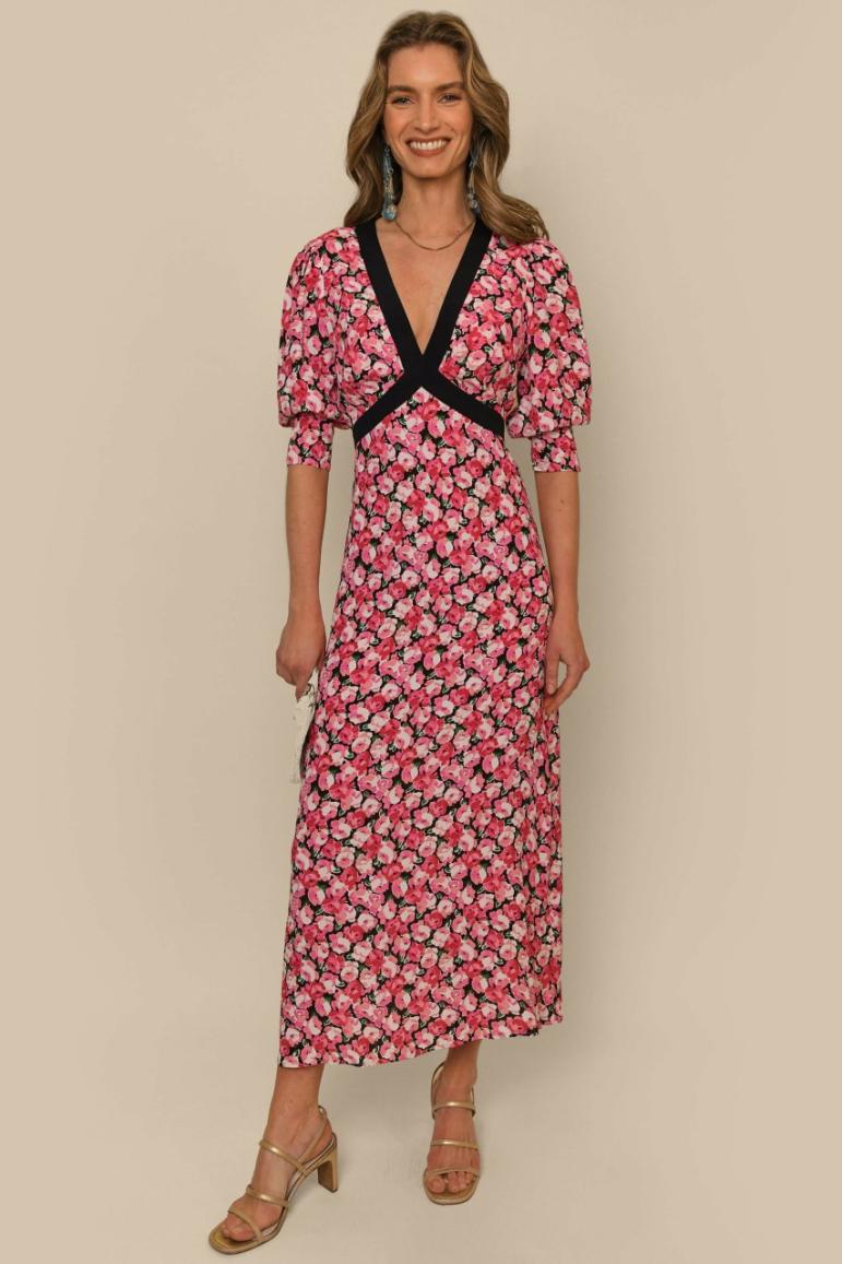 COMING SOON RIXO Deanna Pink English Rose Mix Maxi Dress