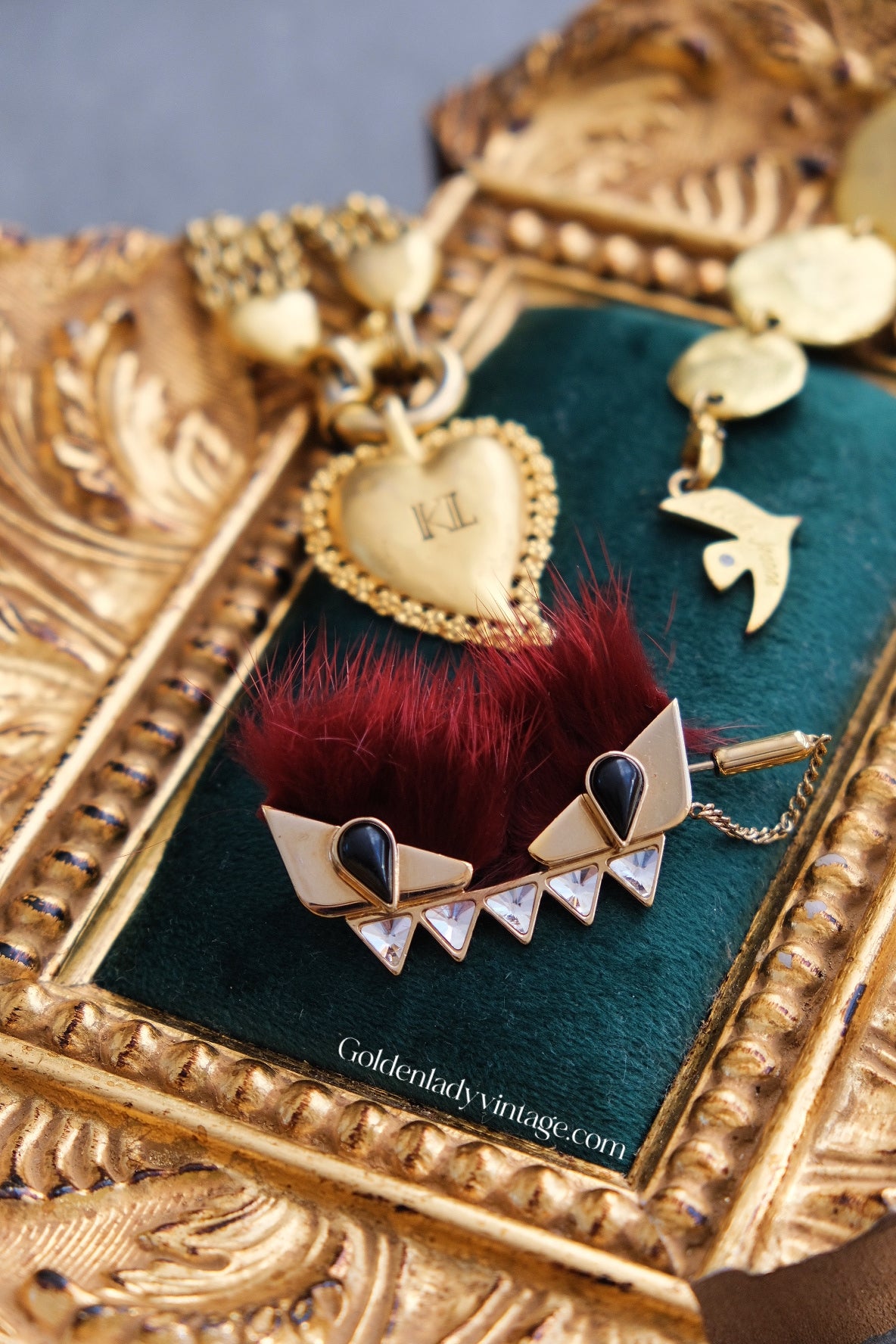 FENDI burgundy Mink Fur "Monster" Brooch