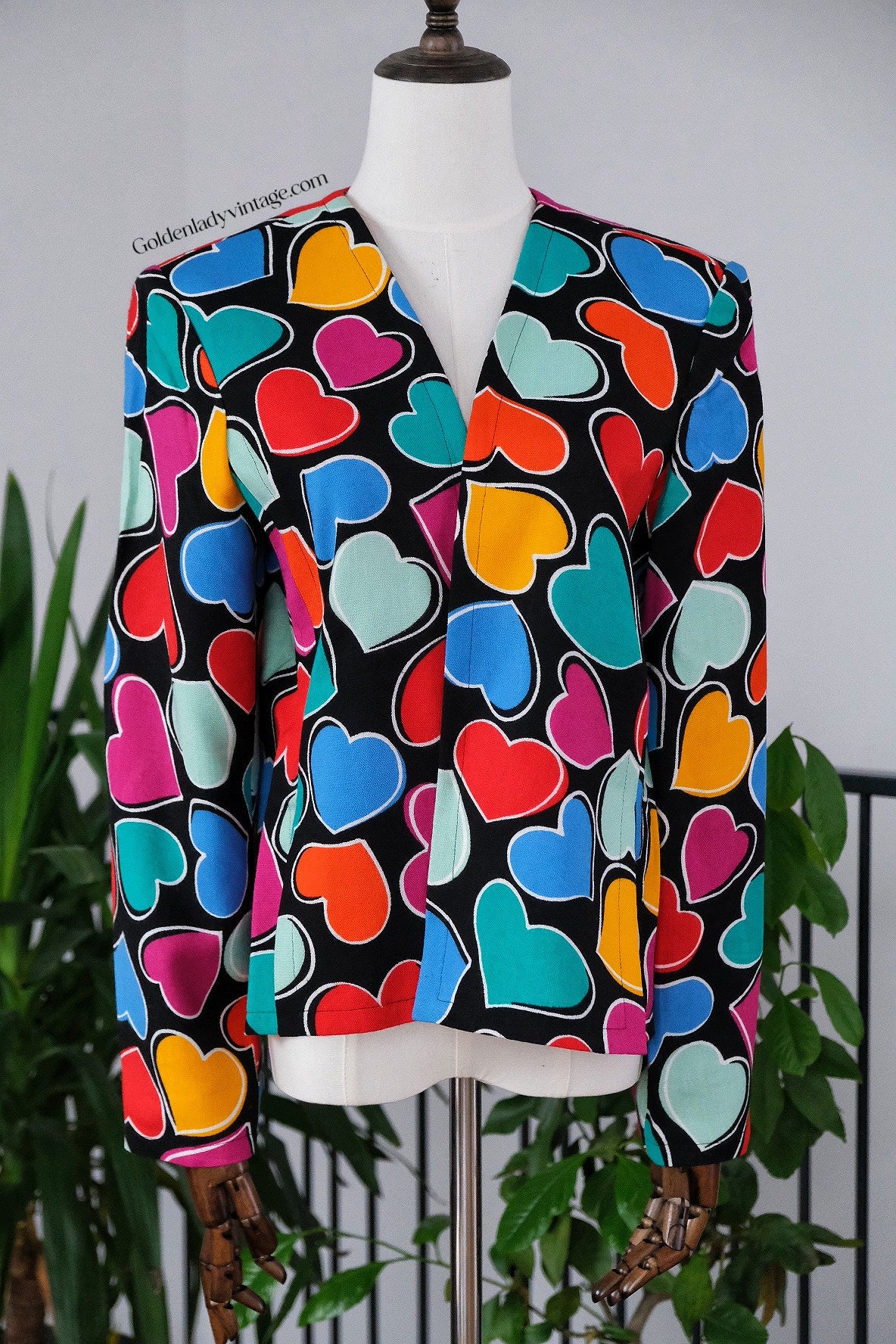 YVES SAINT LAURENT Vintage Heart Printed Blazer Open Jacket