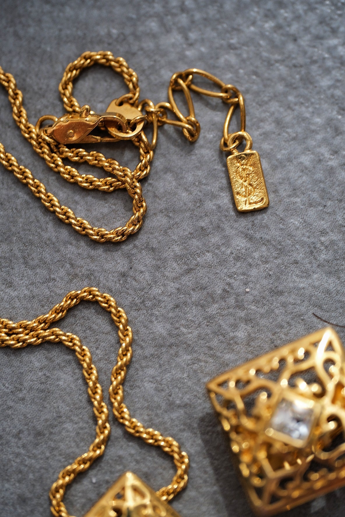 Yves Saint Laurent Vinatge Gold Tone Filigree Necklace and Earrings Set
