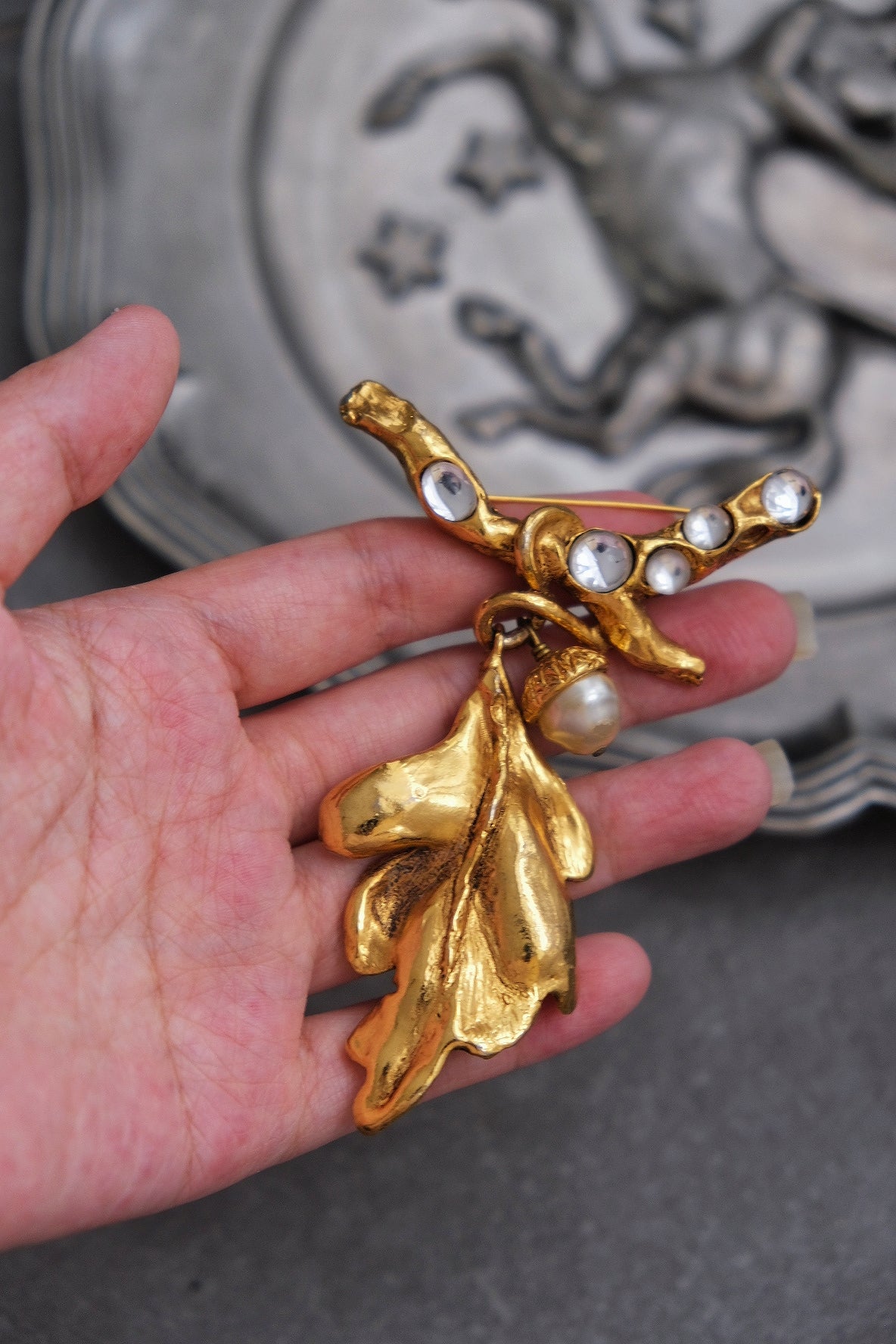 UNGARO Massive Oak Tree Fruit Statement Brooch French Vintage pin Vintage Brooch