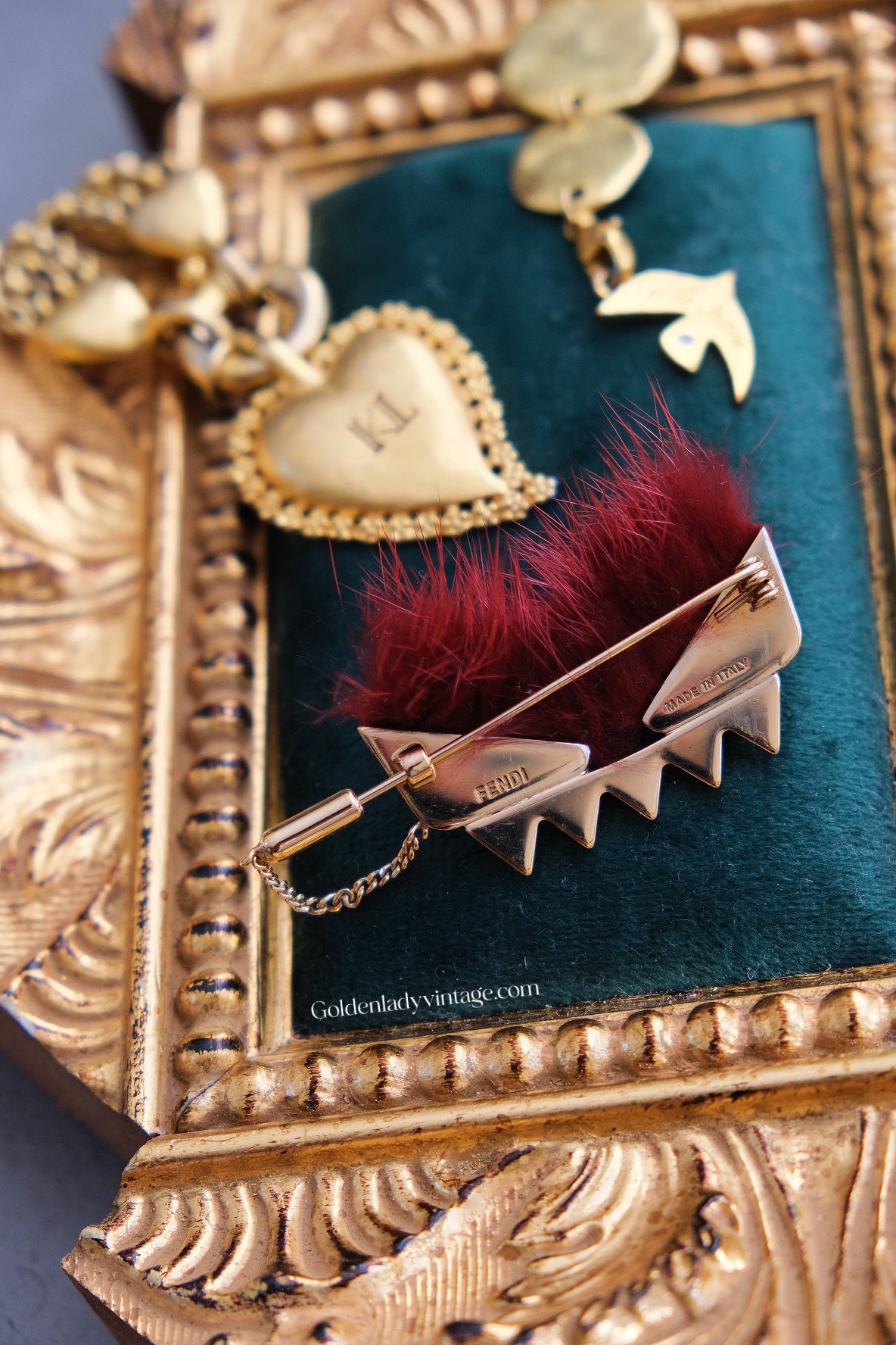 FENDI burgundy Mink Fur "Monster" Brooch