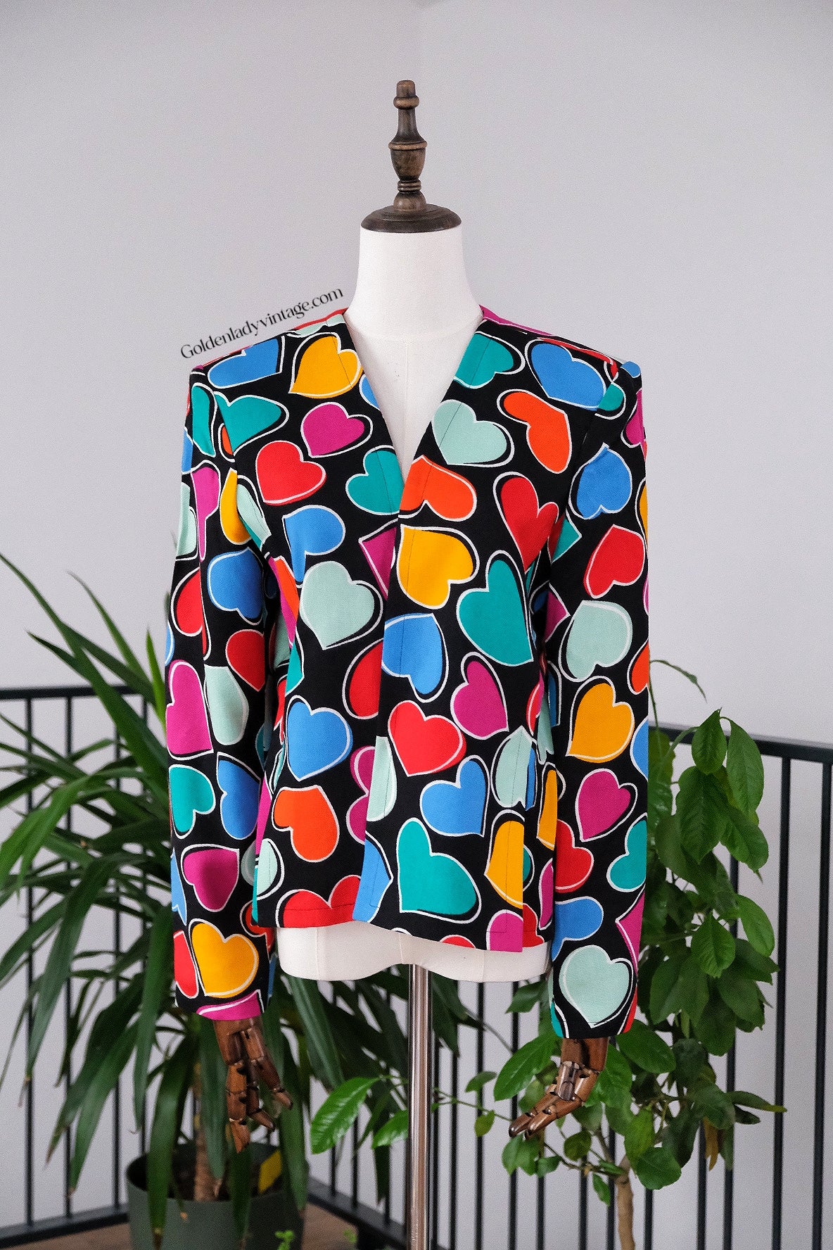YVES SAINT LAURENT Vintage Heart Printed Blazer Open Jacket
