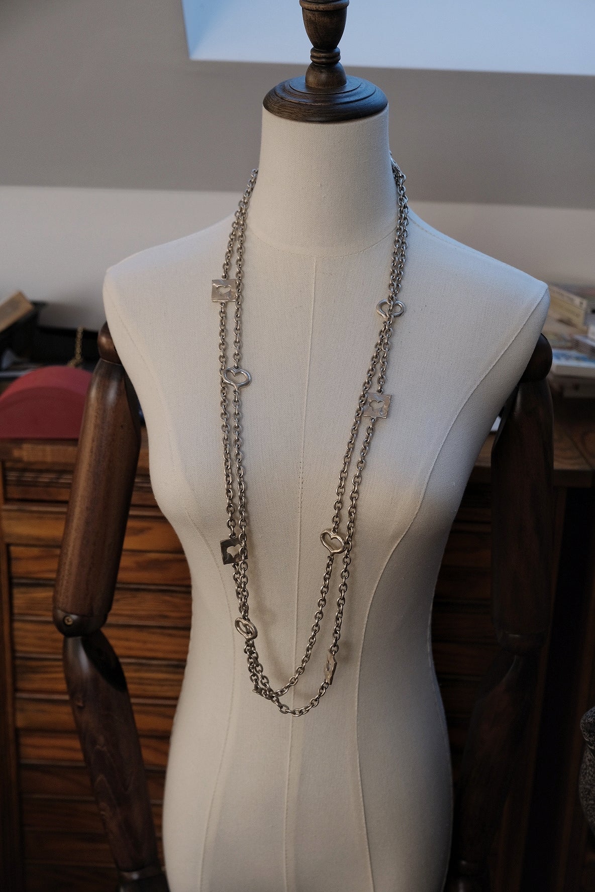 BICHE DE BERE Hearts on Chain Vintage Long Necklace Statement Necklace Chocker