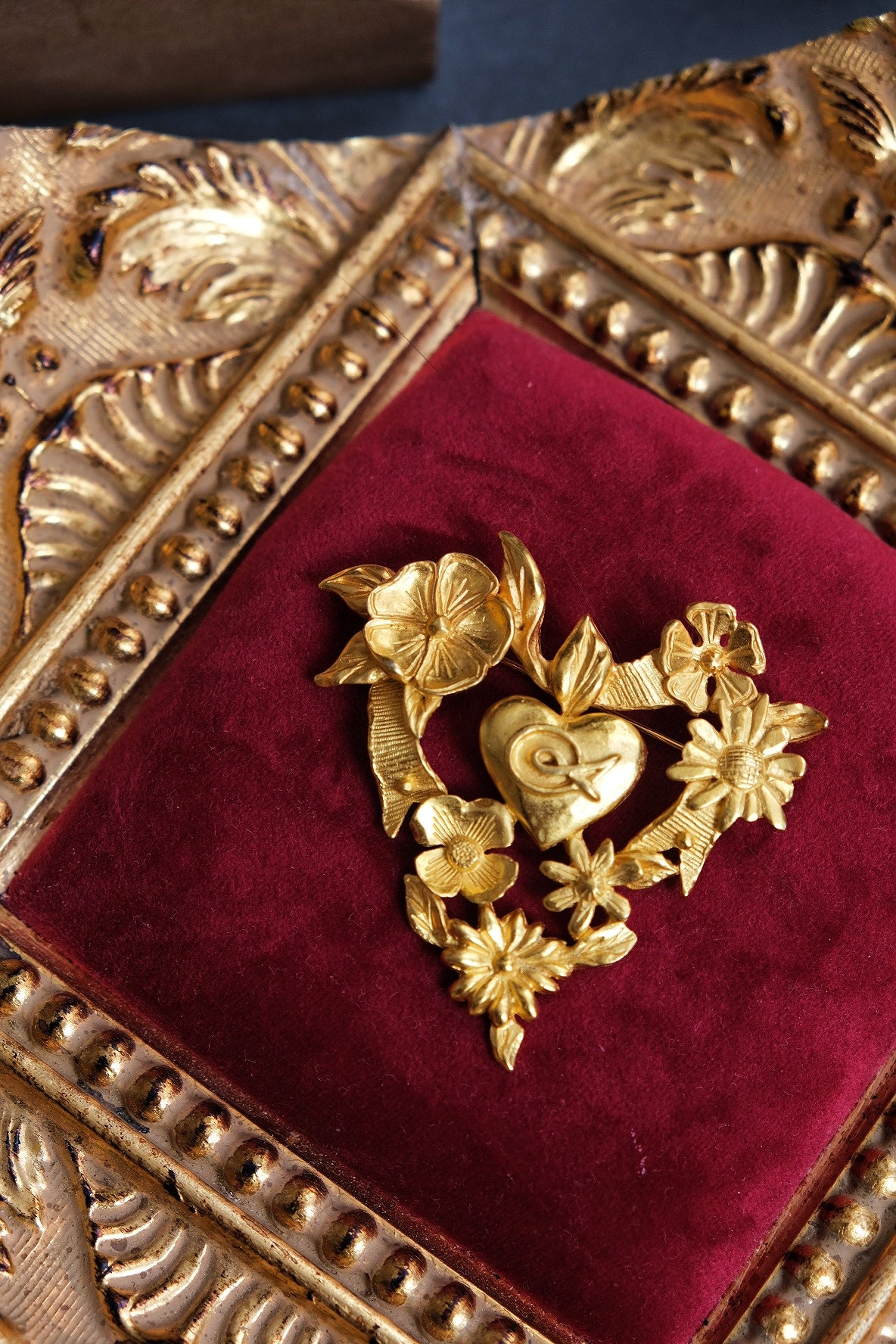 Christian Lacroix Golden Color Wreath Heart Vintage Brooch