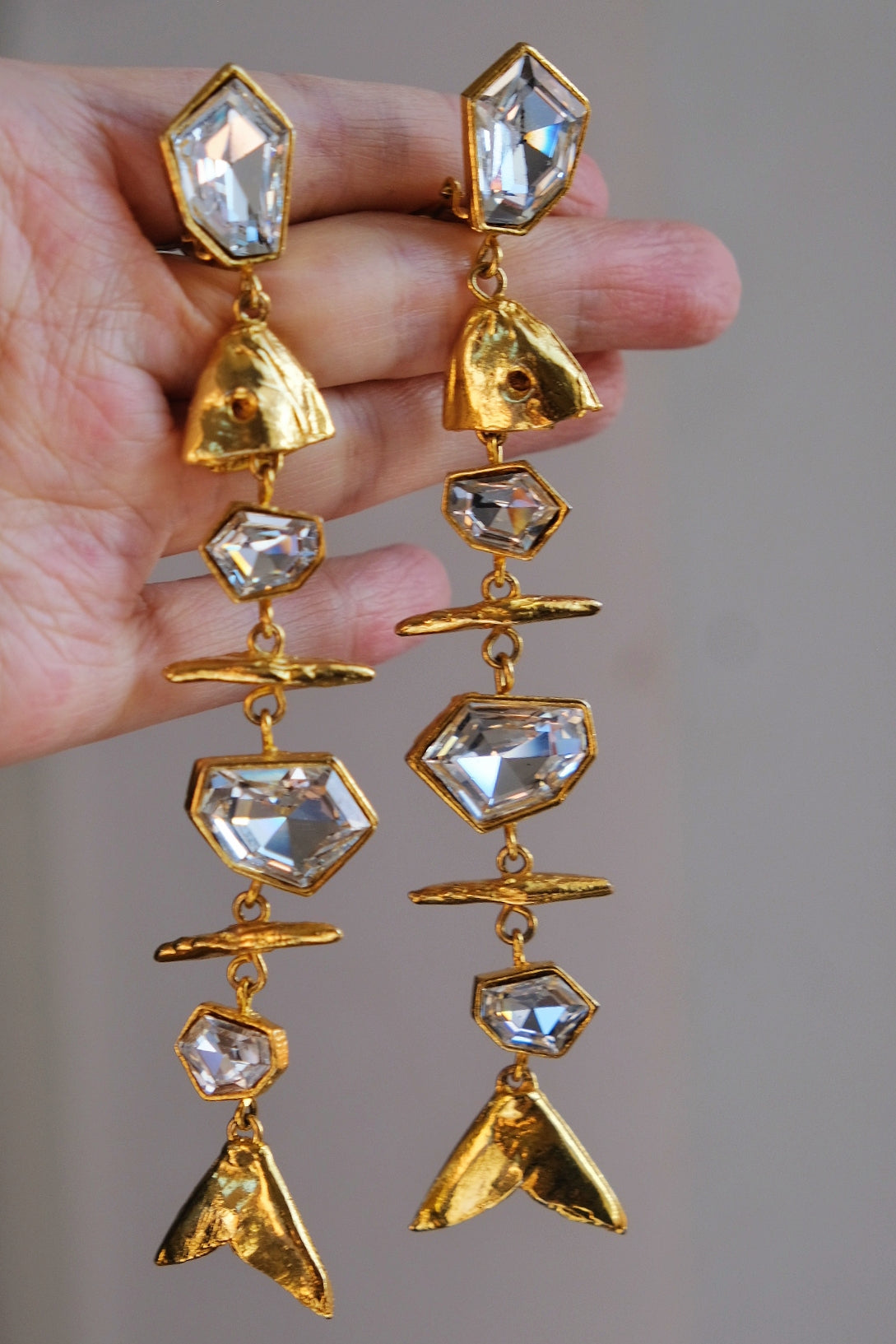 Yves Saint Laurent YSL vintage Fish Bone Earclips Statement earrings