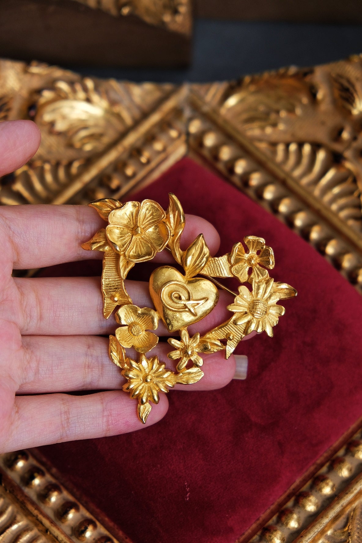 Christian Lacroix Golden Color Wreath Heart Vintage Brooch