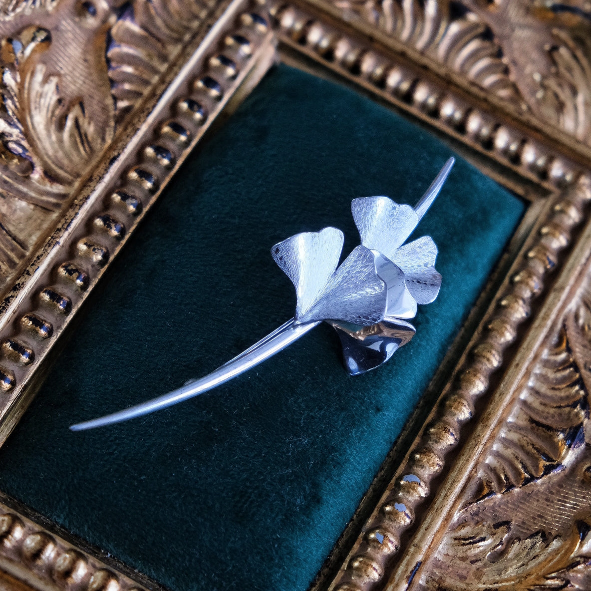 Christian Dior 1970s 925 Sterling Silver Ginko Branch Vintage Brooch