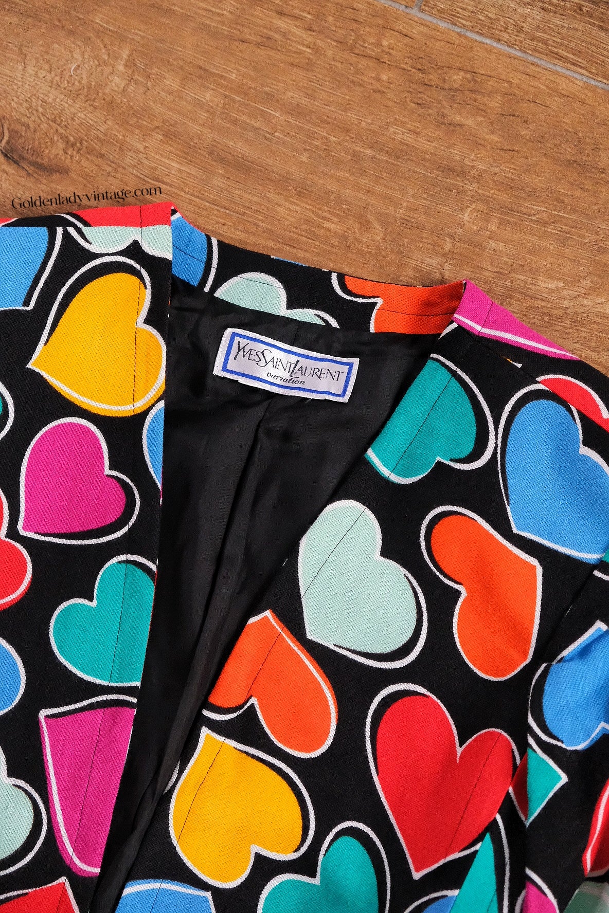 YVES SAINT LAURENT Vintage Heart Printed Blazer Open Jacket