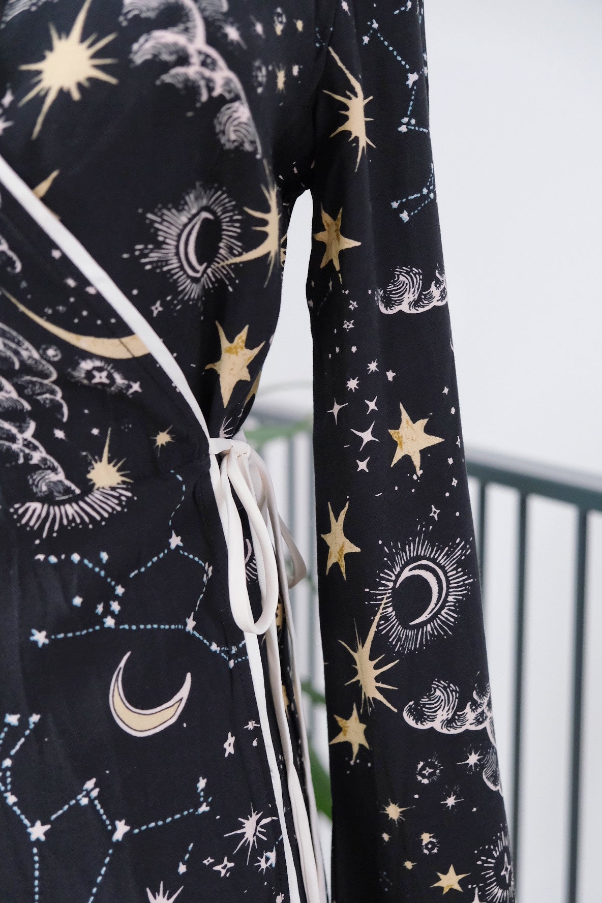 RIXO Iris Star Moon Crepe Wrap Mini Dress