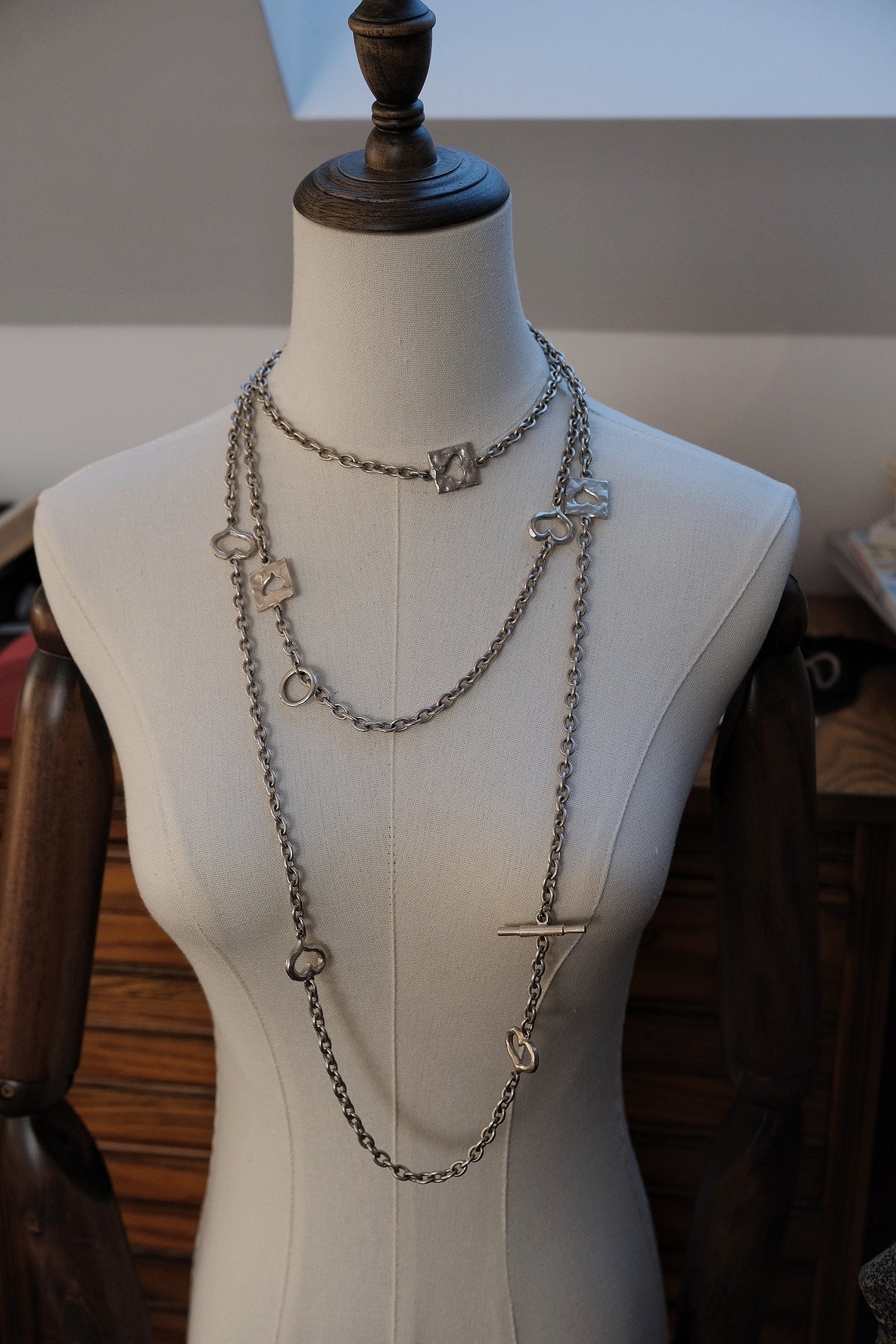 BICHE DE BERE Hearts on Chain Vintage Long Necklace Statement Necklace Chocker