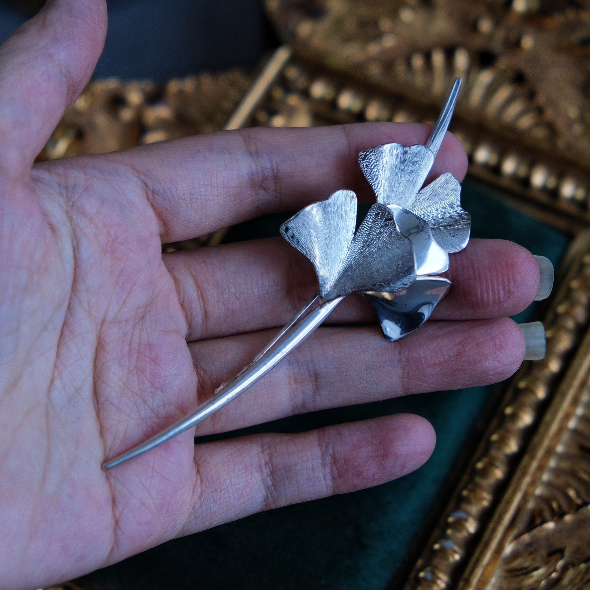 Christian Dior 1970s 925 Sterling Silver Ginko Branch Vintage Brooch