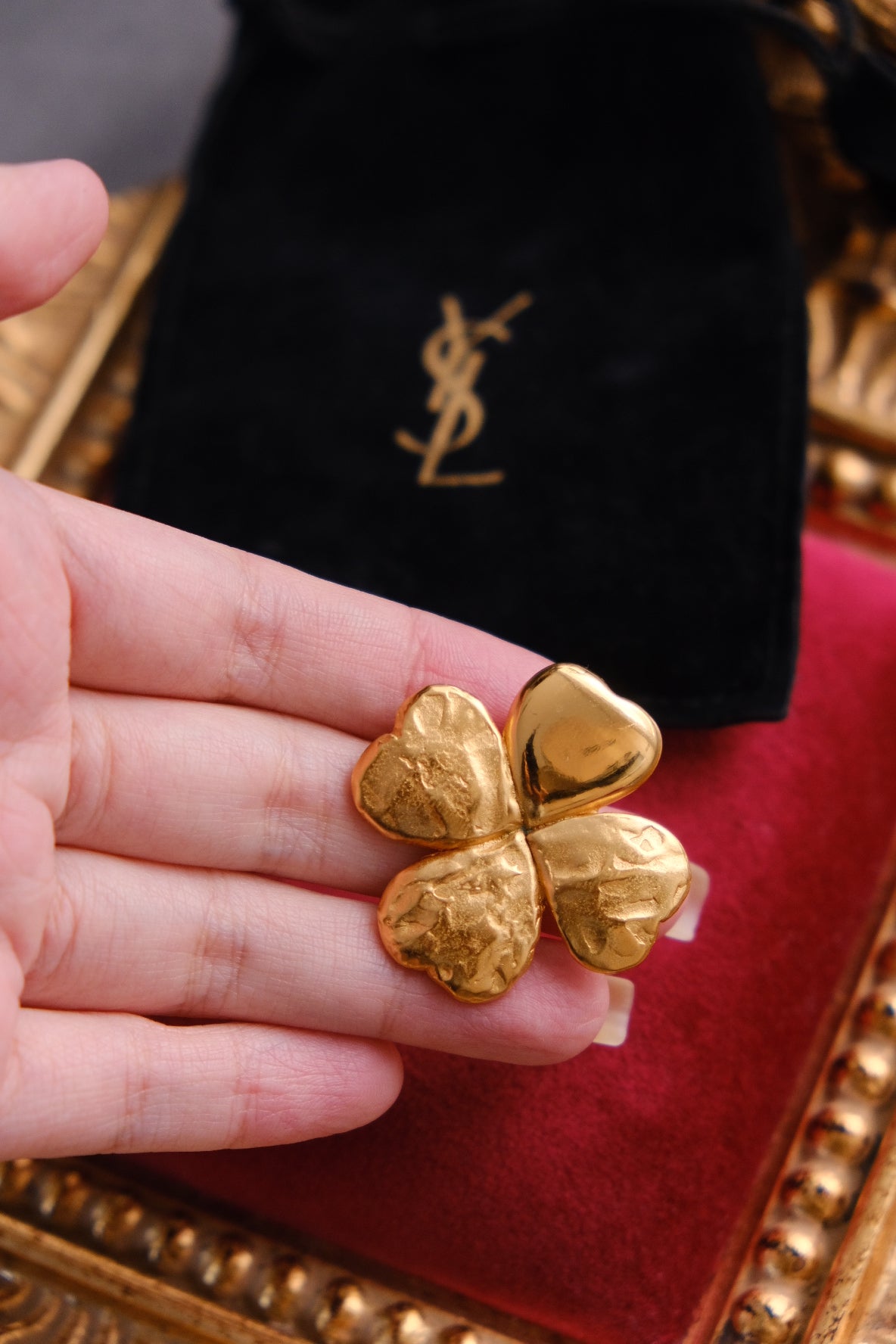 Yves Saint Laurent Clover Flower Heart Vintage Brooch