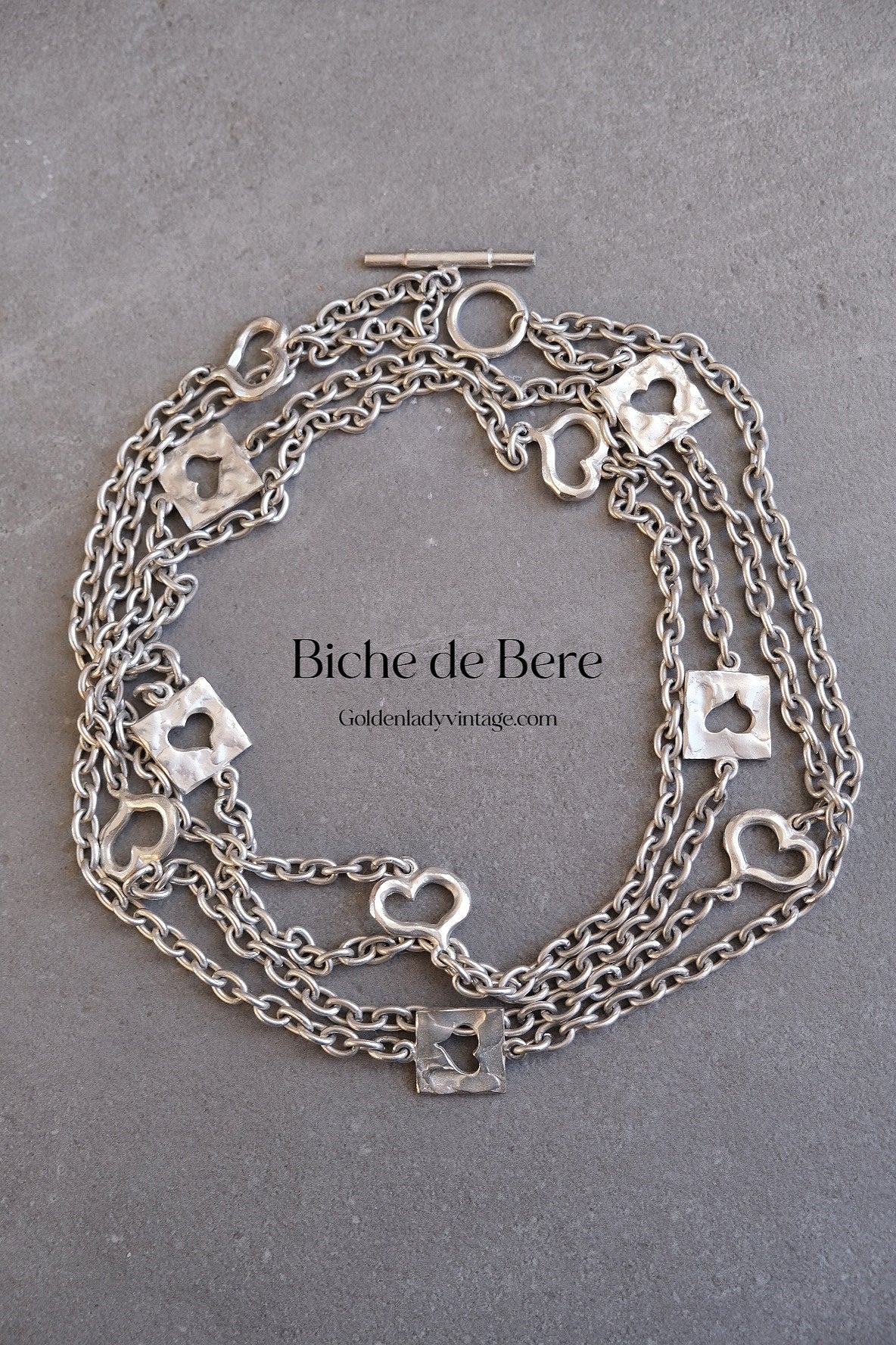 BICHE DE BERE Hearts on Chain Vintage Long Necklace Statement Necklace Chocker