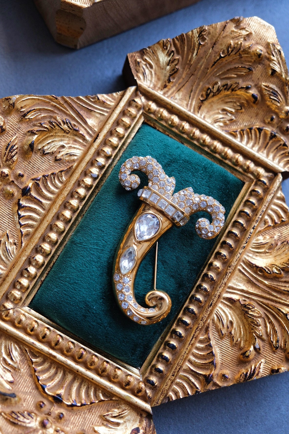 Goosens Paris Cornucopia Vintage Brooch with Crystal Rhinestones