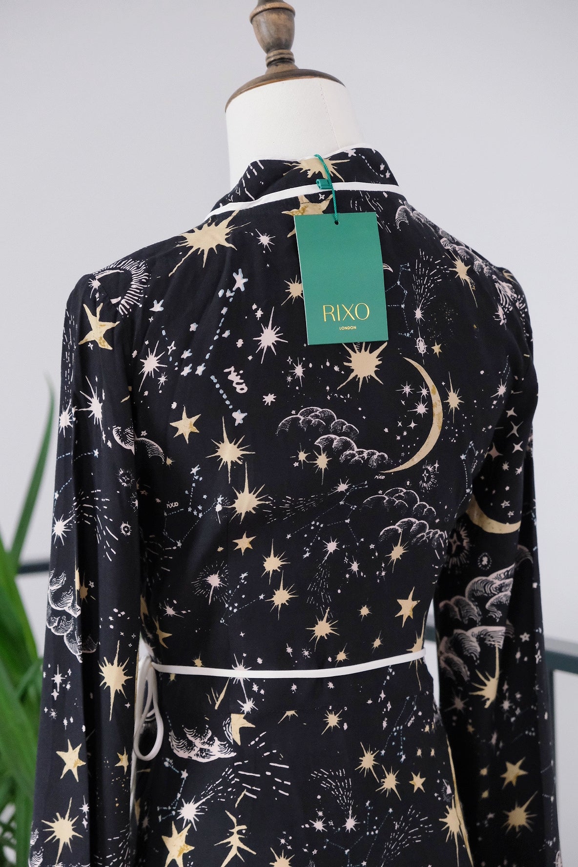 RIXO Iris Star Moon Crepe Wrap Mini Dress
