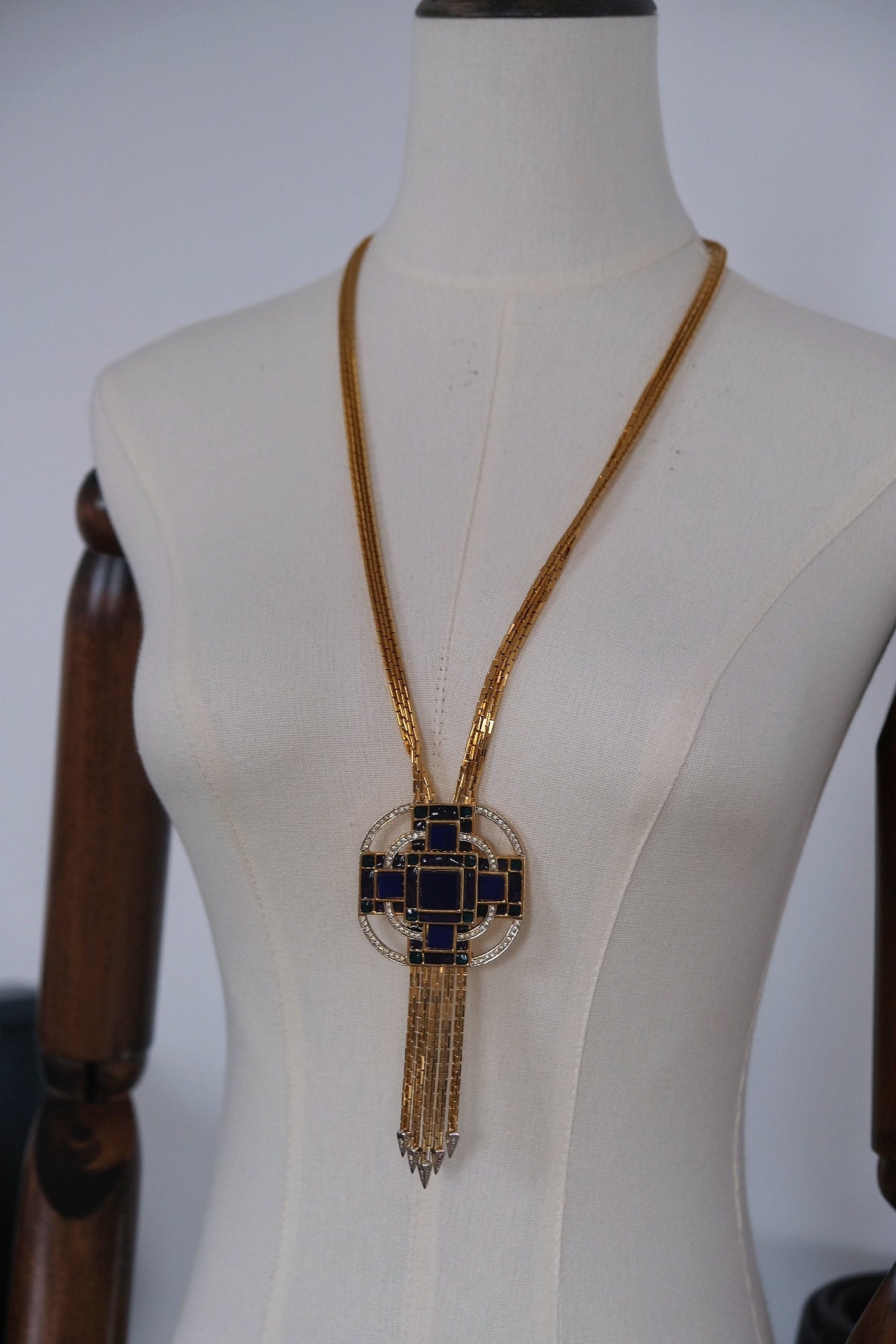 D'ORLAN Blue glass stone long necklace French Vintage necklace