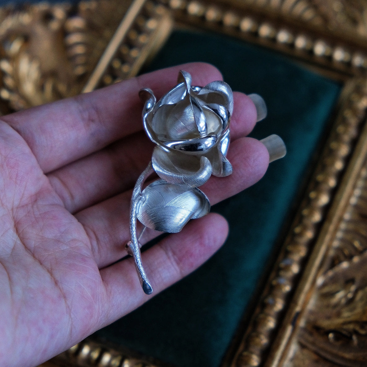 Christian Dior 1970s 925 Sterling Silver Granville Rose Vintage Brooch