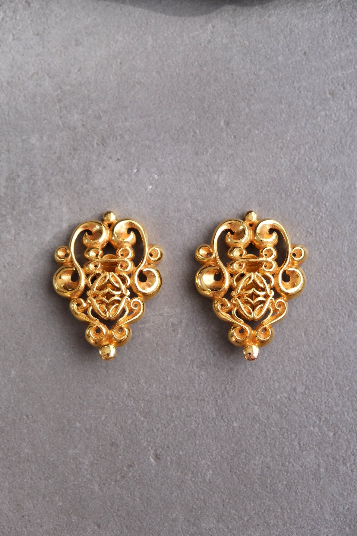 LOEWE Gold Toned Statement Lock Ear Clips with Logo Vintage Earclips