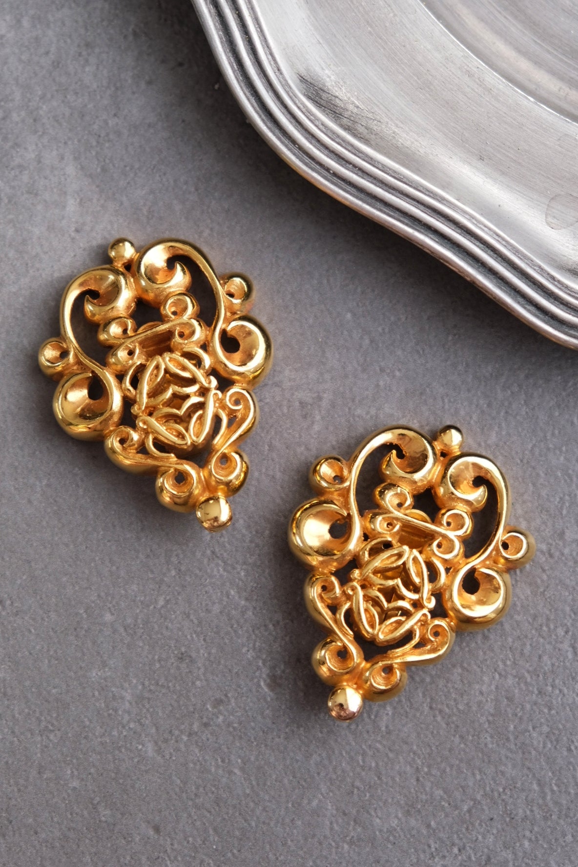 LOEWE Gold Toned Statement Lock Ear Clips with Logo Vintage Earclips