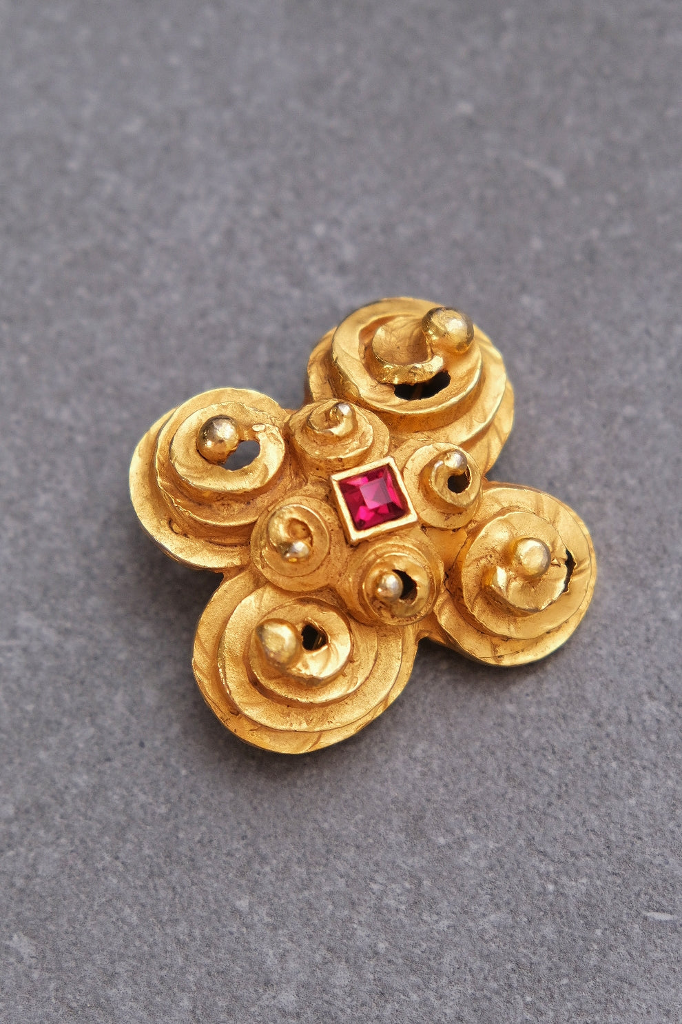 LANVIN Ruby rhinestone Brooch French Vintage pin Vintage Brooch