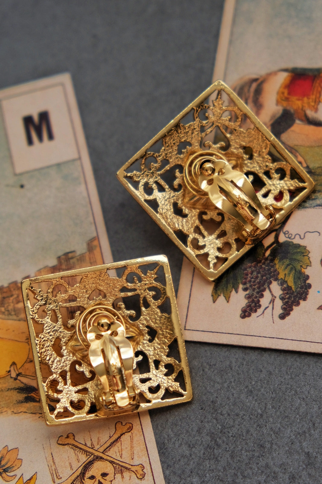Yves Saint Laurent YSL vintage church window heart Earclips