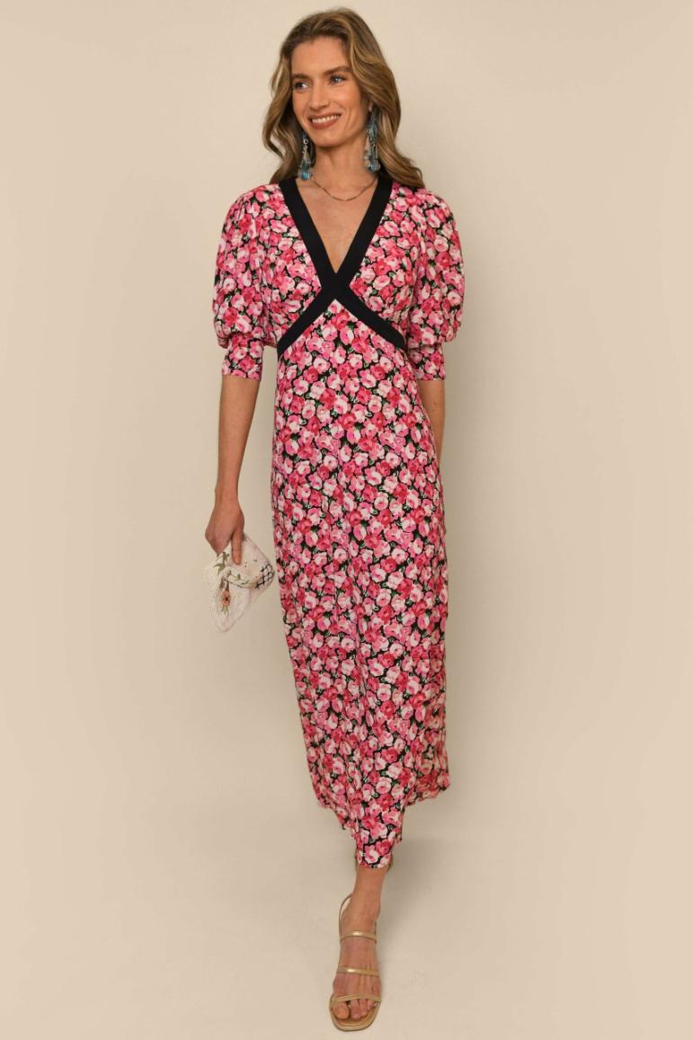 COMING SOON RIXO Deanna Pink English Rose Mix Maxi Dress