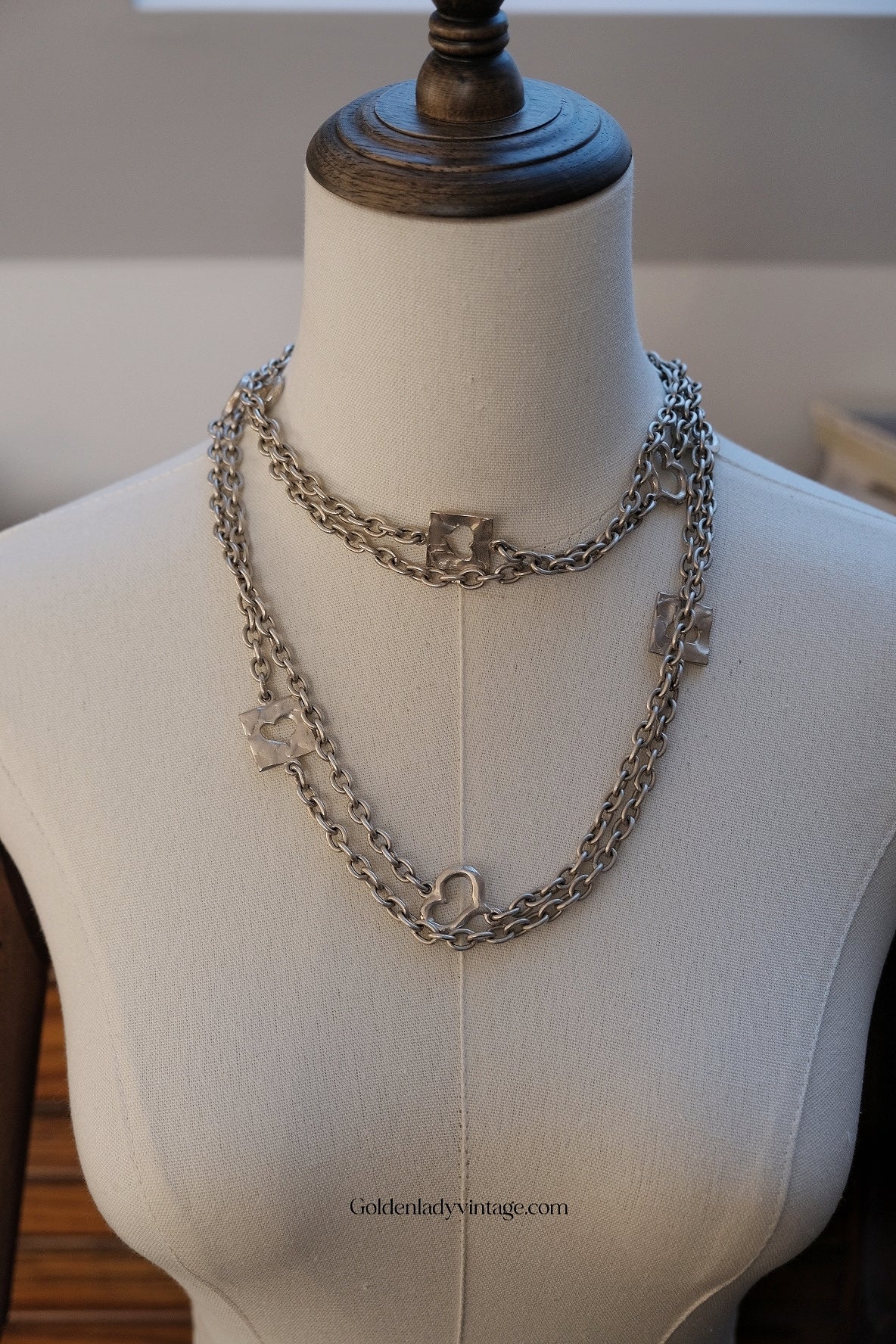BICHE DE BERE Hearts on Chain Vintage Long Necklace Statement Necklace Chocker