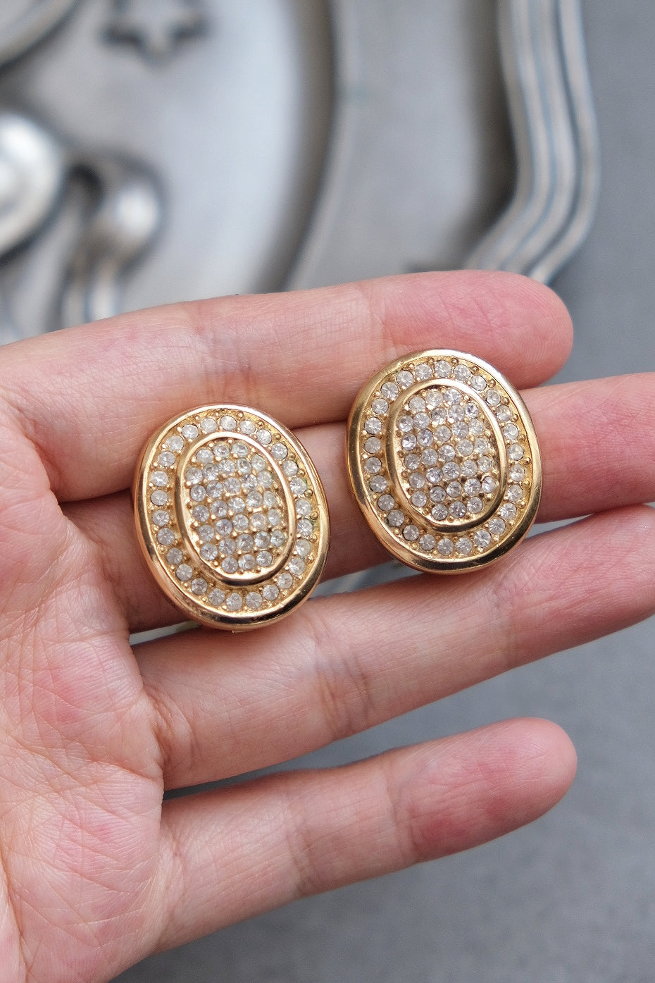 Christian Dior Crystal oval shape earclips vintage earrings