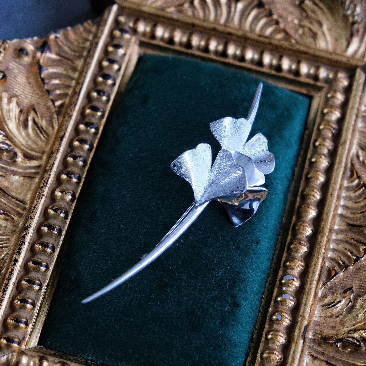 Christian Dior 1970s 925 Sterling Silver Ginko Branch Vintage Brooch
