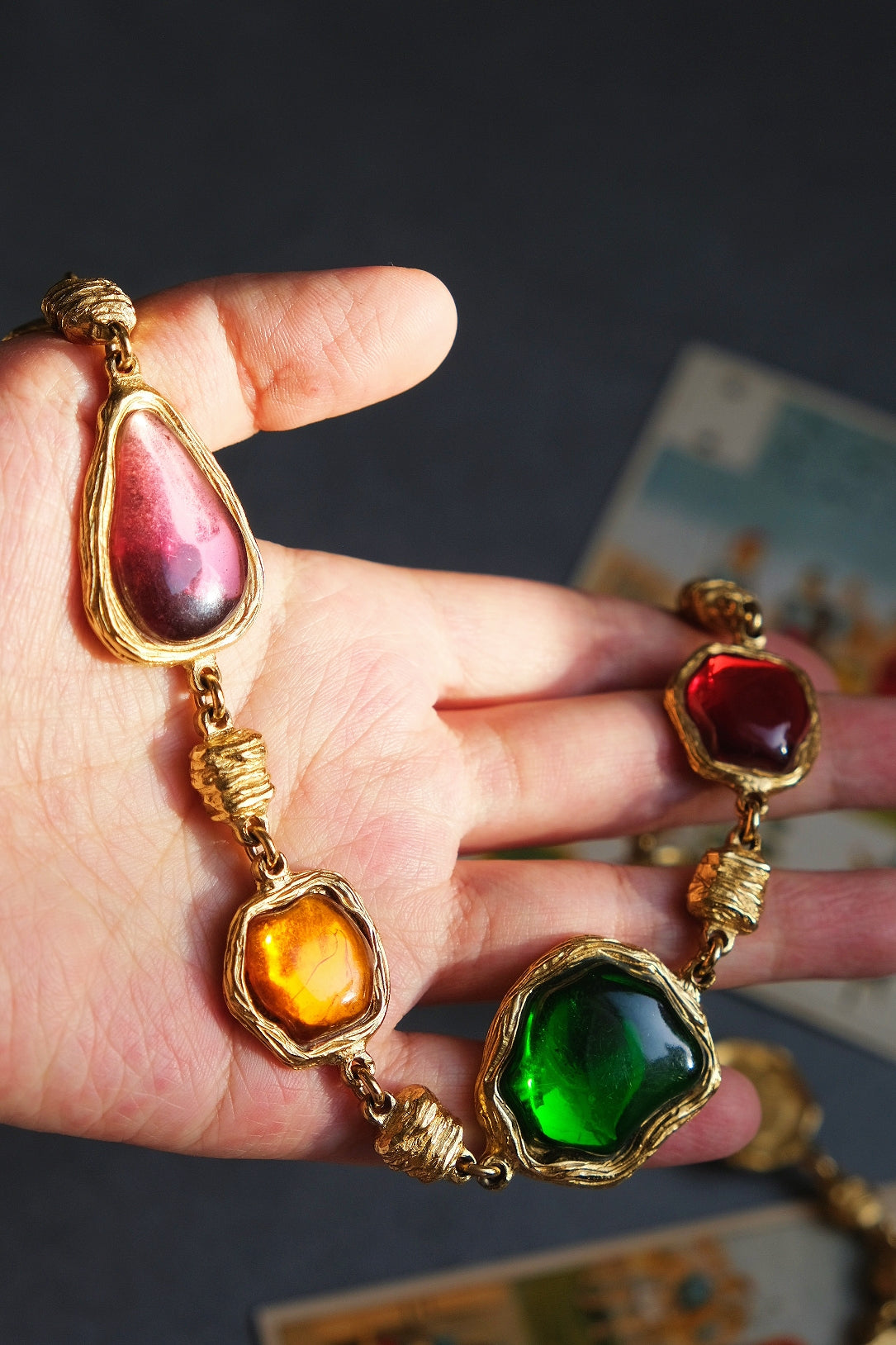 Charles Jourdan rainbow cabochon chocker necklace French Vintage necklace