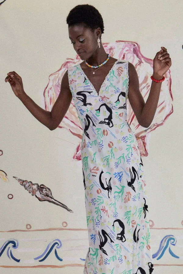 RIXO Sandrine Midi Dress in Sea Life