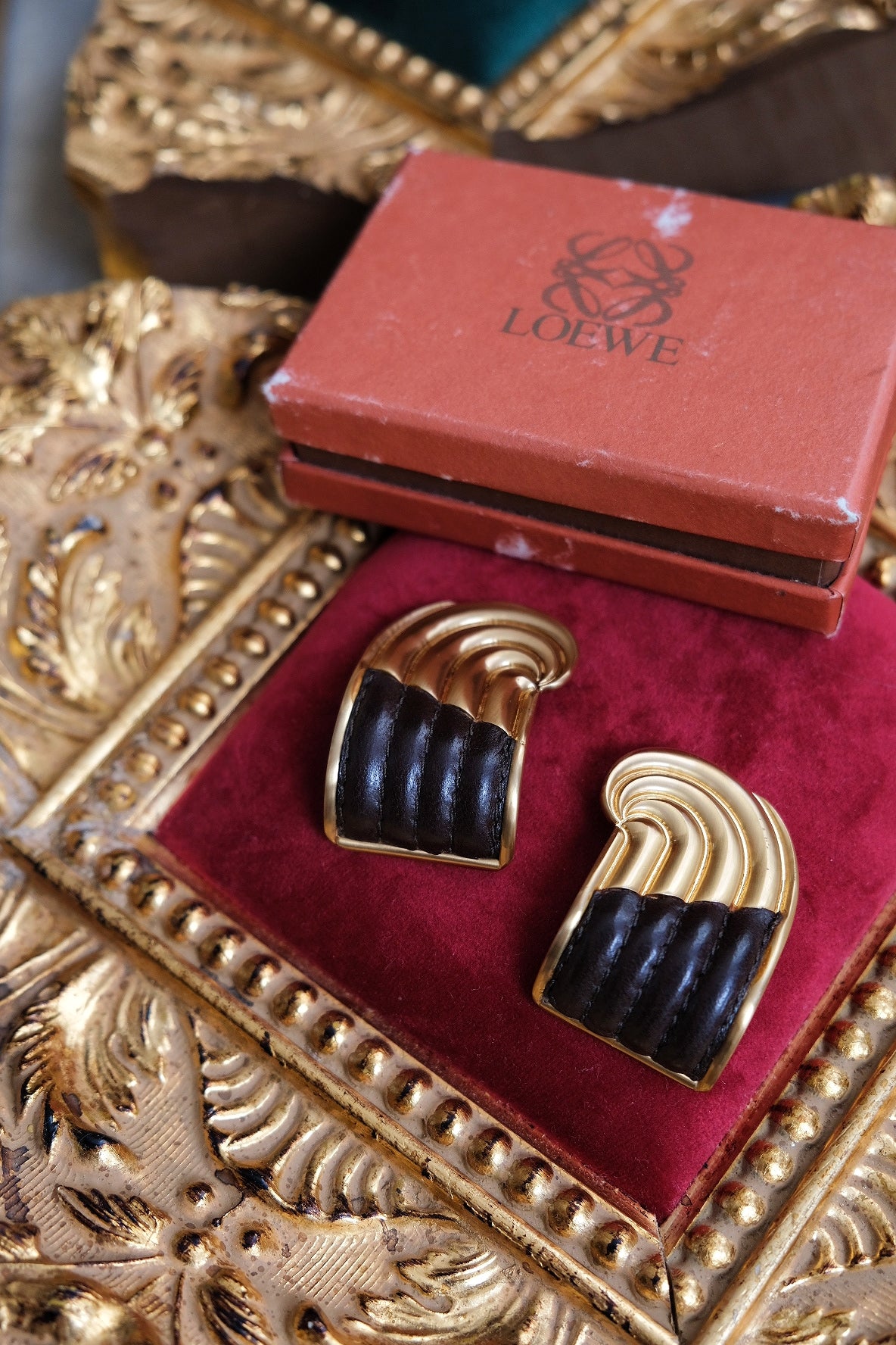 LOEWE Greek Pillar Vintage Ear Clips Leather Luxury Accessories