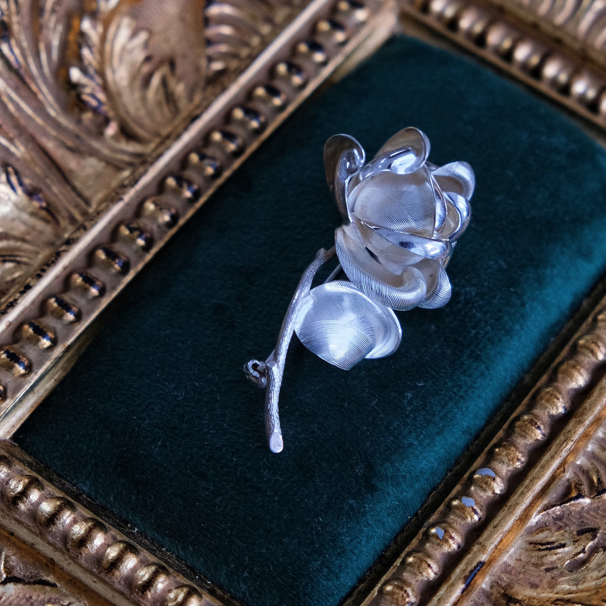 Christian Dior 1970s 925 Sterling Silver Granville Rose Vintage Brooch