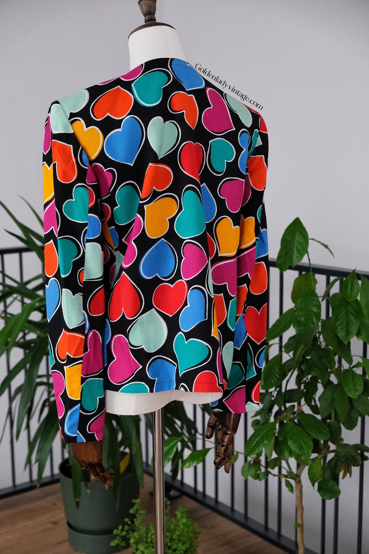 YVES SAINT LAURENT Vintage Heart Printed Blazer Open Jacket