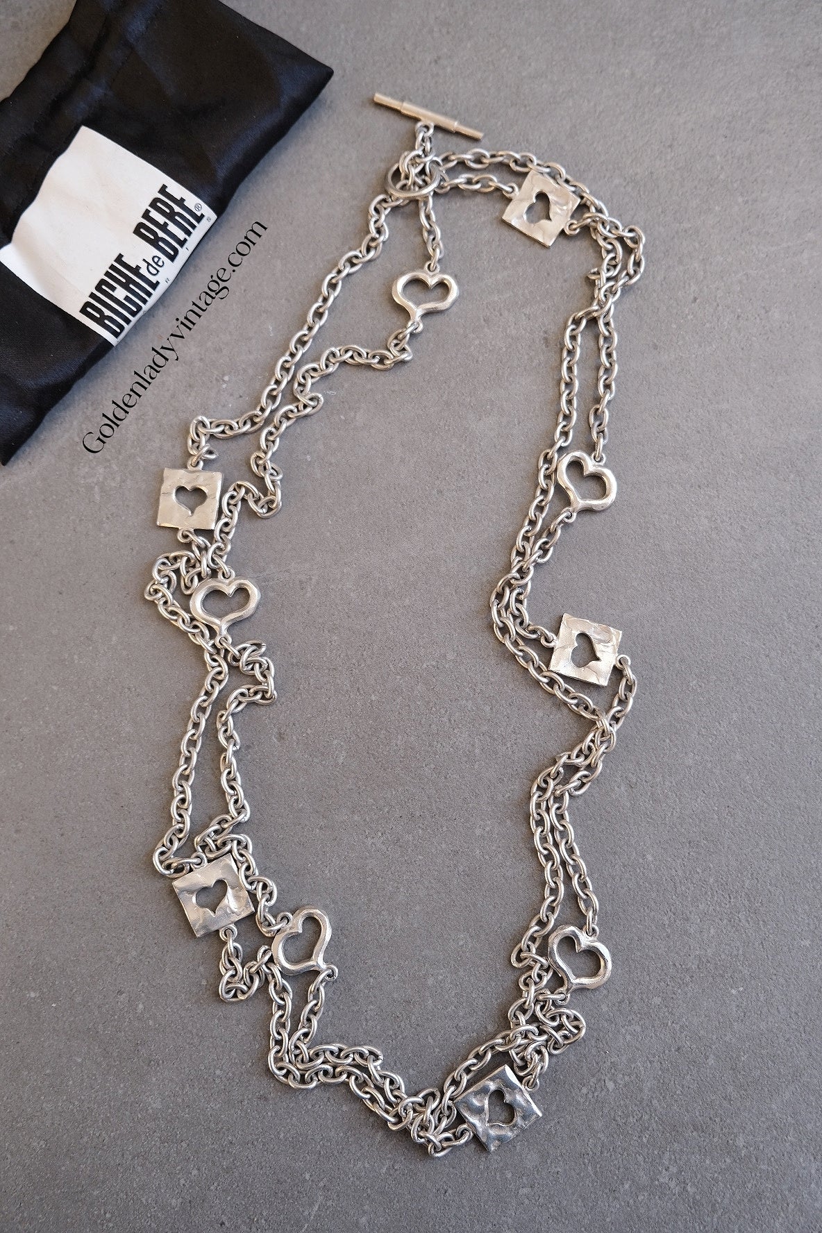 BICHE DE BERE Hearts on Chain Vintage Long Necklace Statement Necklace Chocker