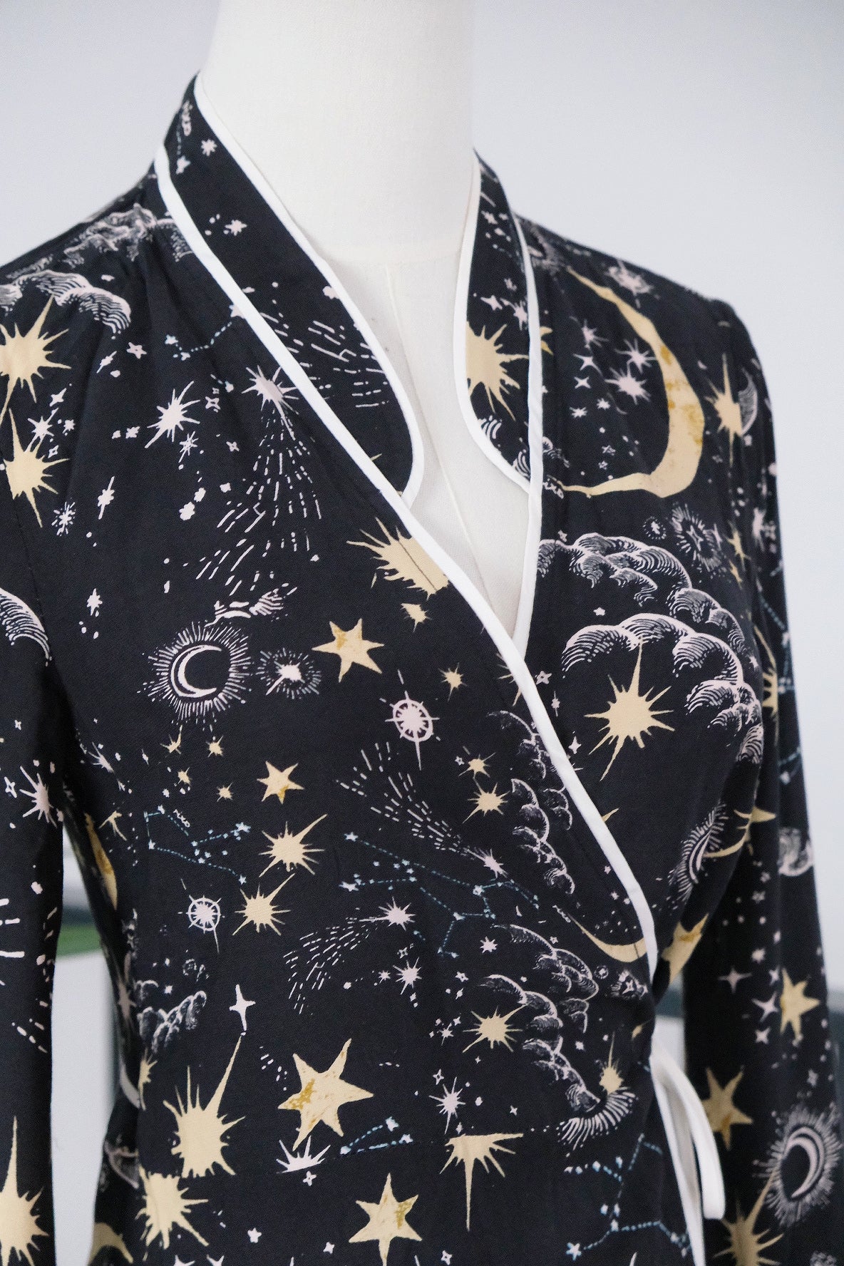 RIXO Iris Star Moon Crepe Wrap Mini Dress