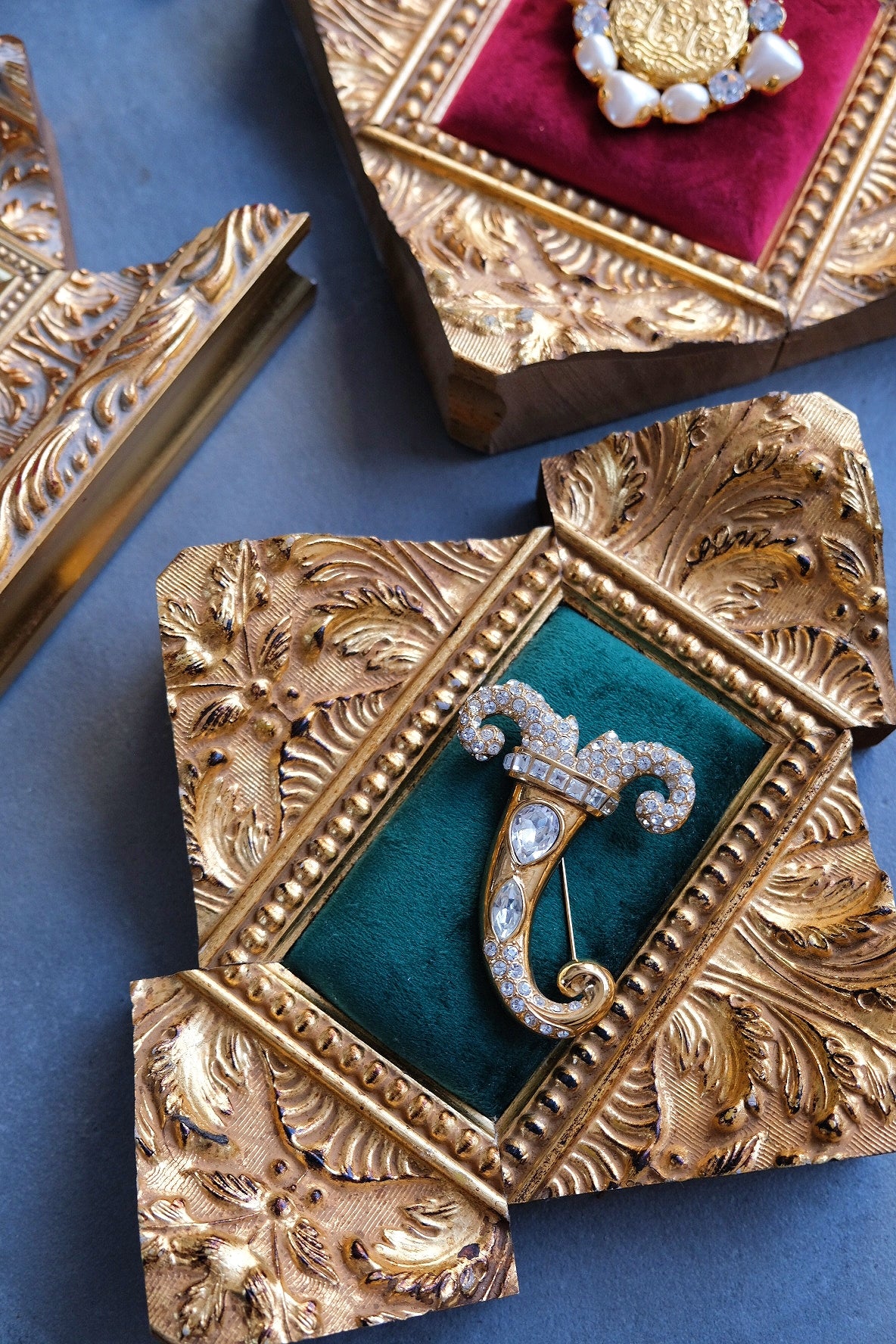 Goosens Paris Cornucopia Vintage Brooch with Crystal Rhinestones