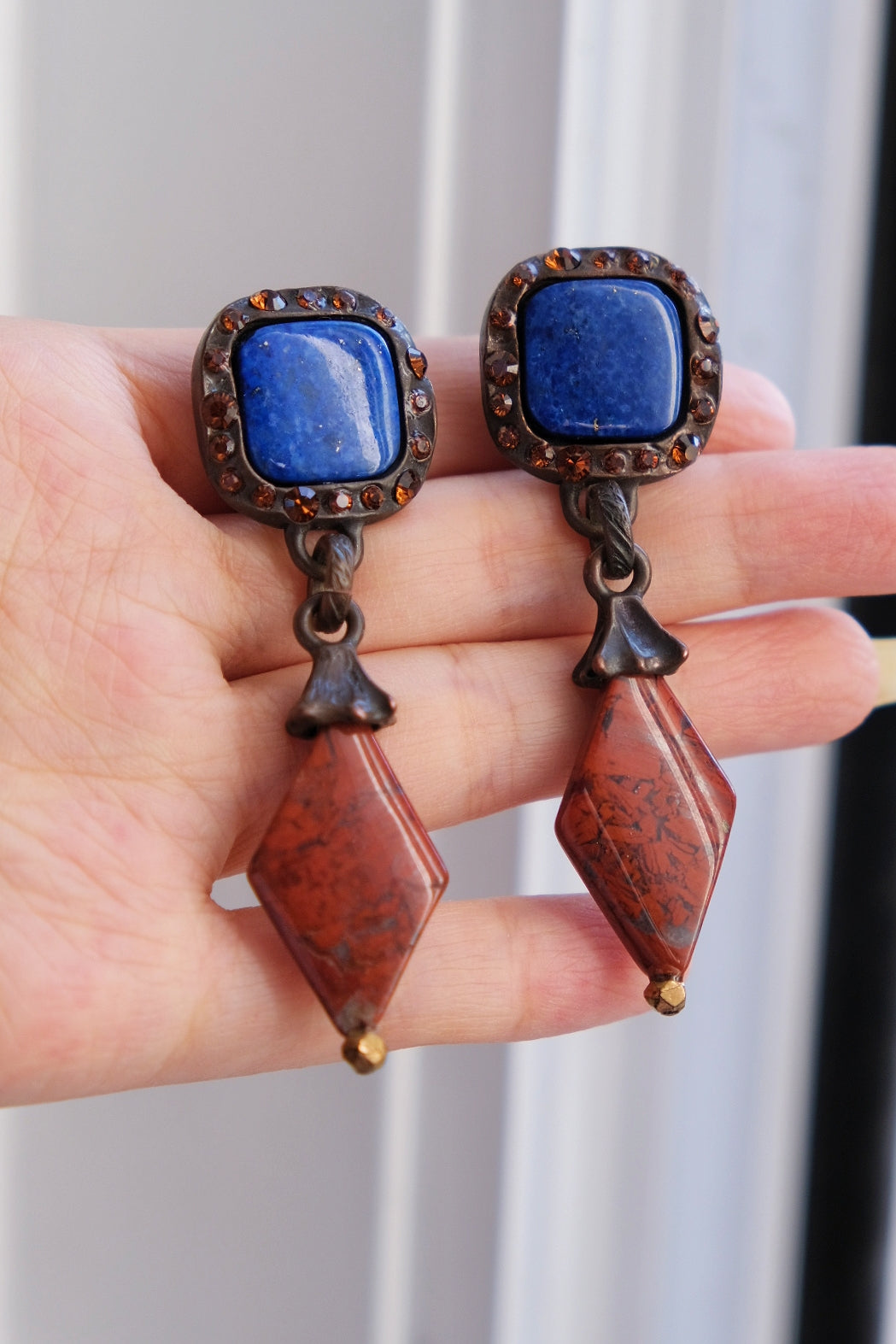 Yves Saint Laurent YSL Rive Gauche vintage natural stone Earclips