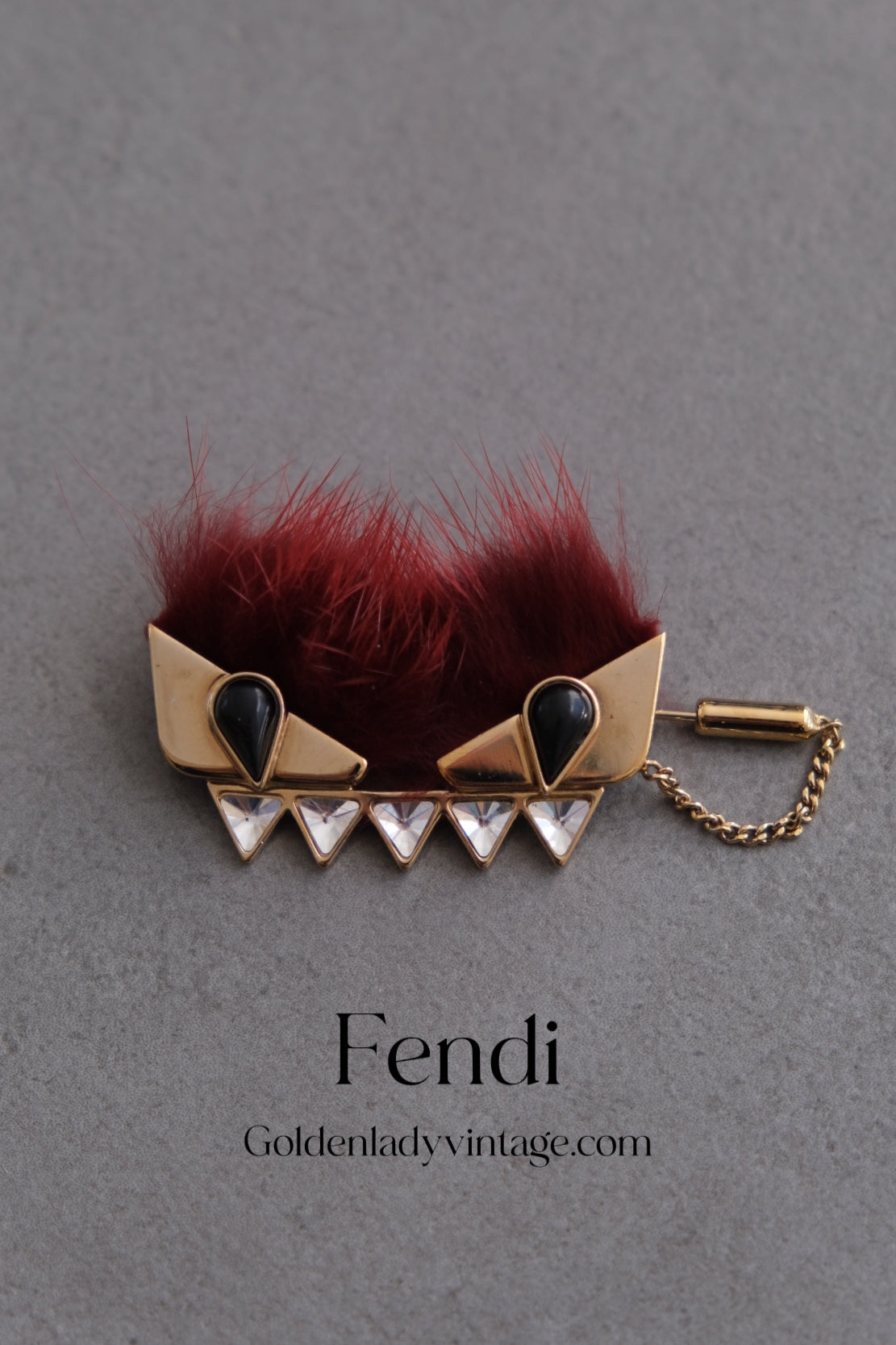 FENDI burgundy Mink Fur "Monster" Brooch