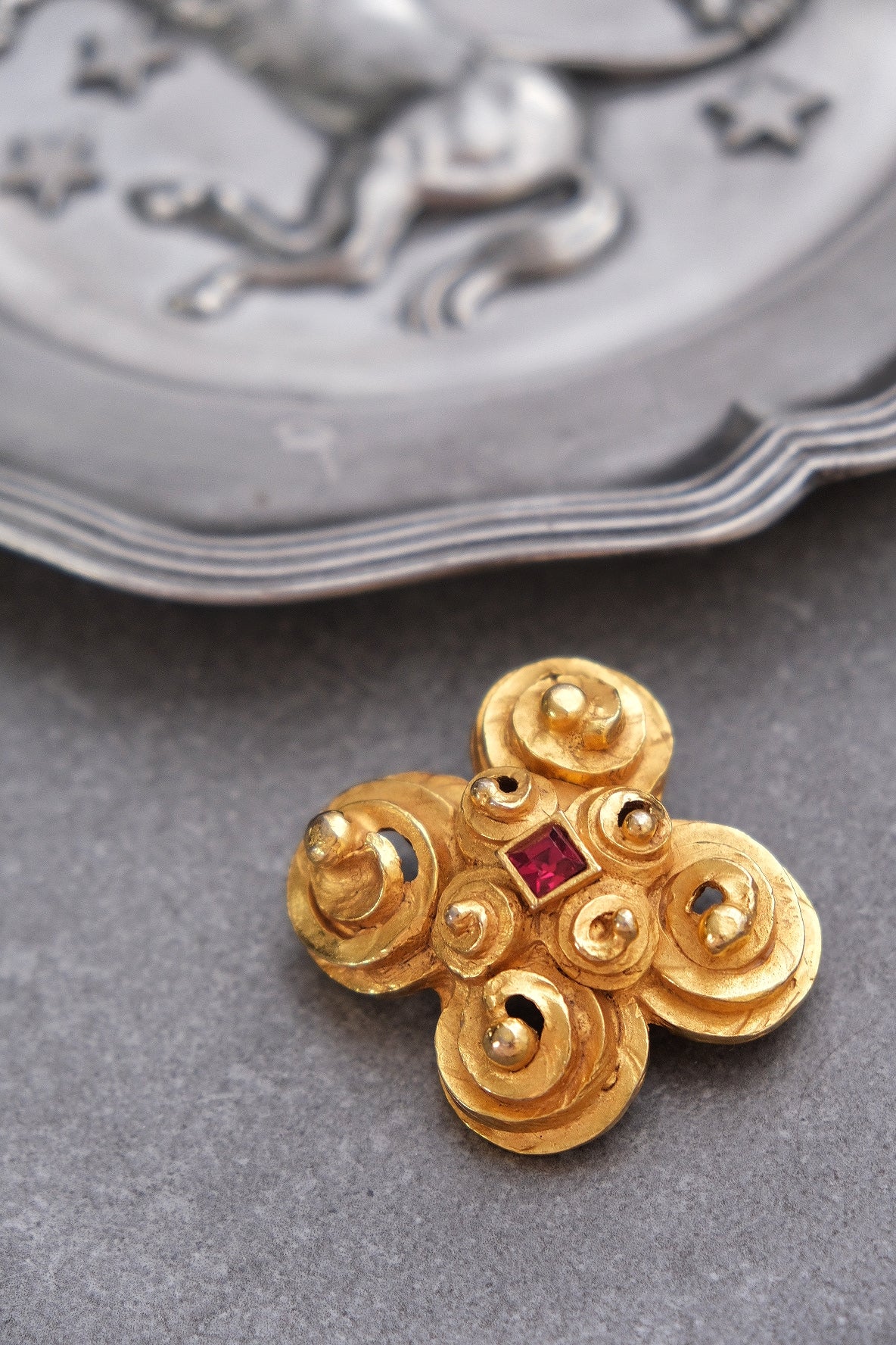LANVIN Ruby rhinestone Brooch French Vintage pin Vintage Brooch