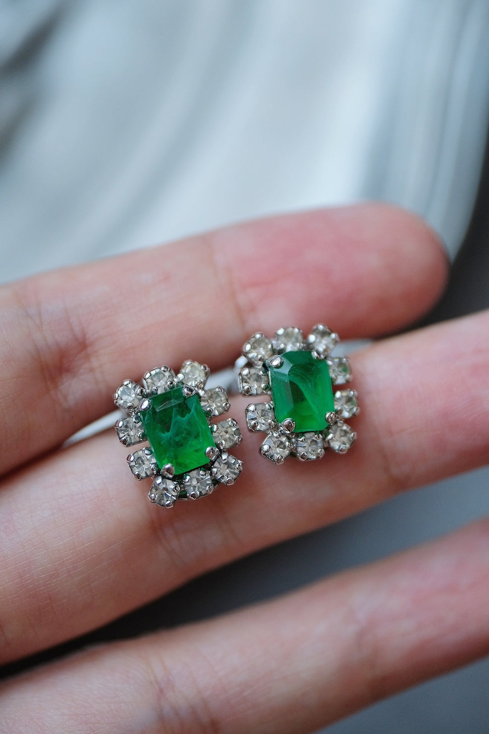 Christian Dior Imitation Emerald crystal Vintage Earclips