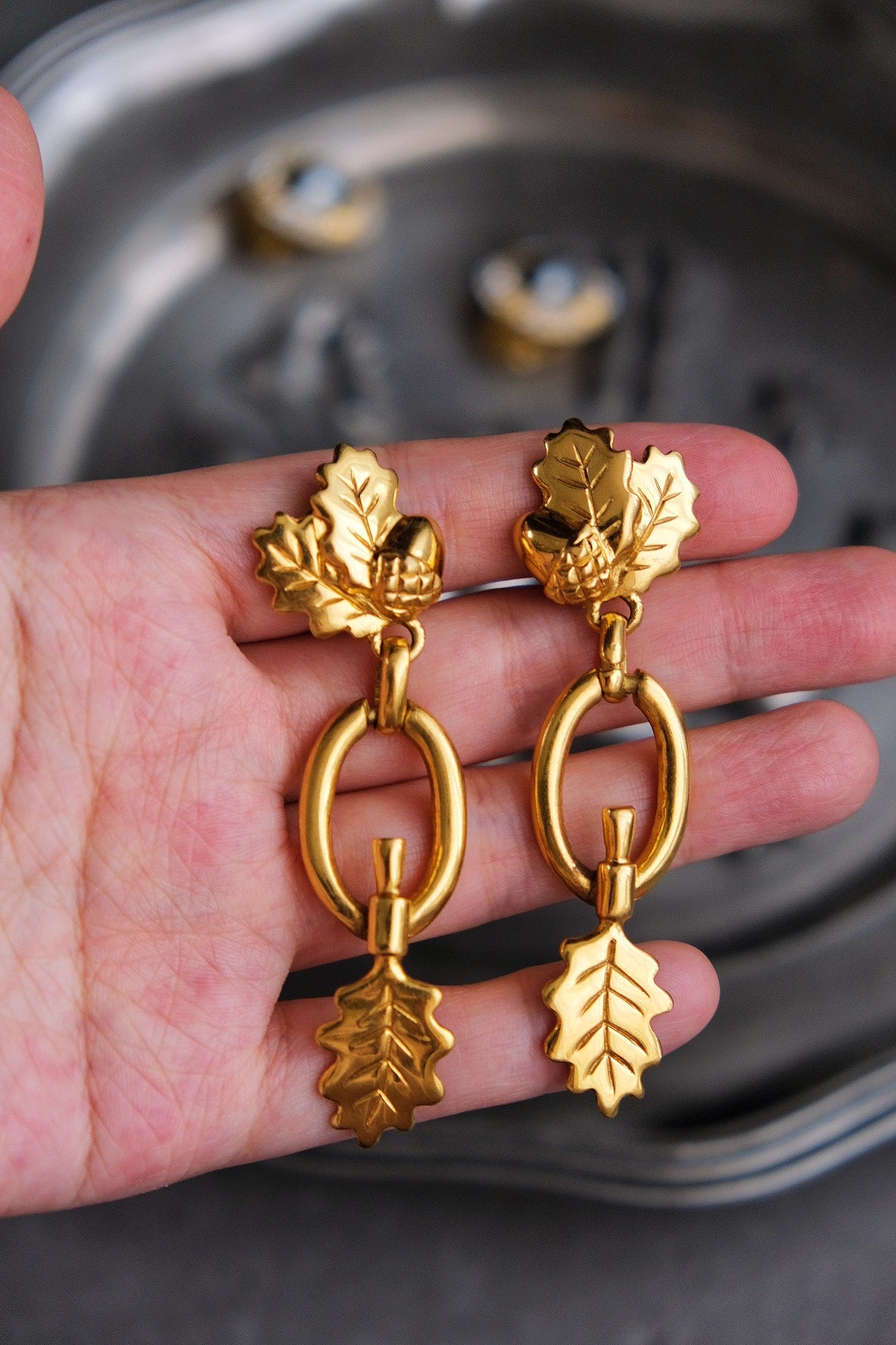 Ines de la Fressange oak leaf earclips Statement Vintage Earclips