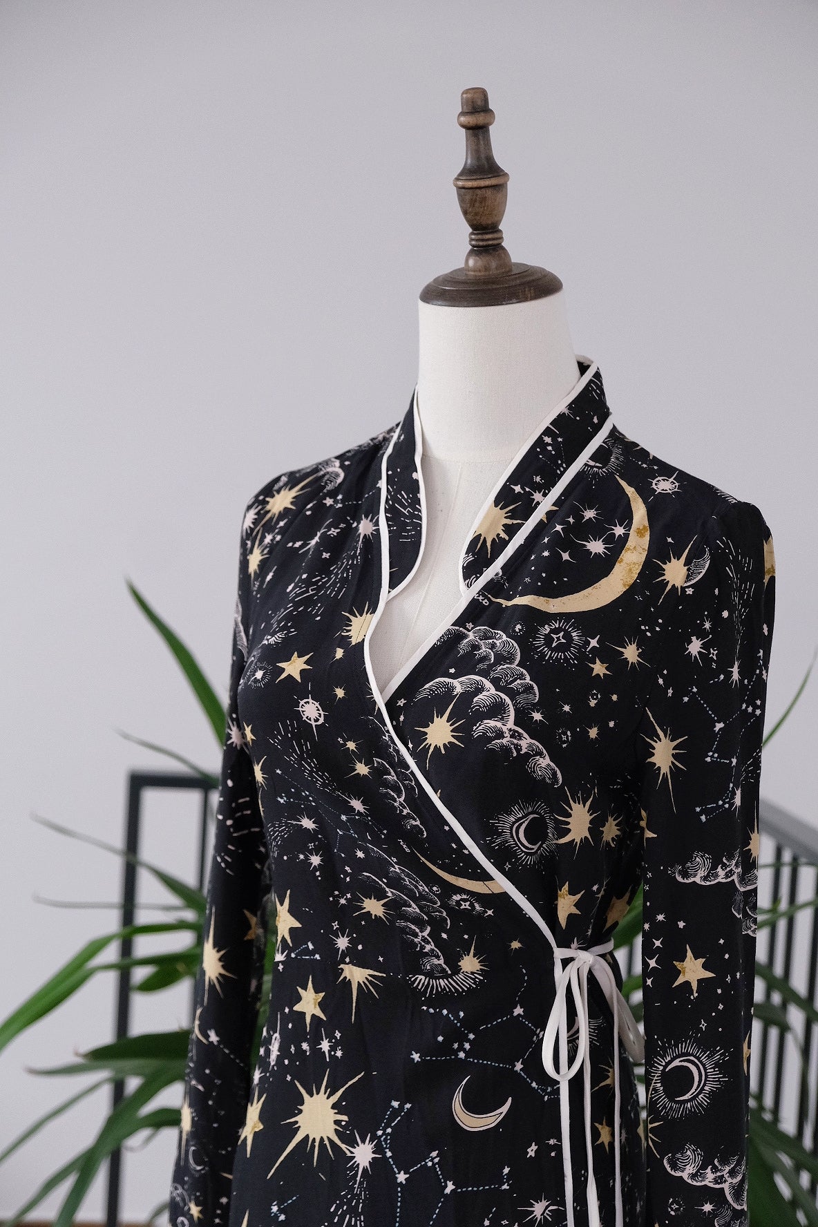 RIXO Iris Star Moon Crepe Wrap Mini Dress