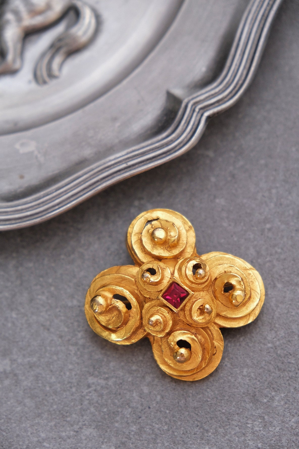 LANVIN Ruby rhinestone Brooch French Vintage pin Vintage Brooch