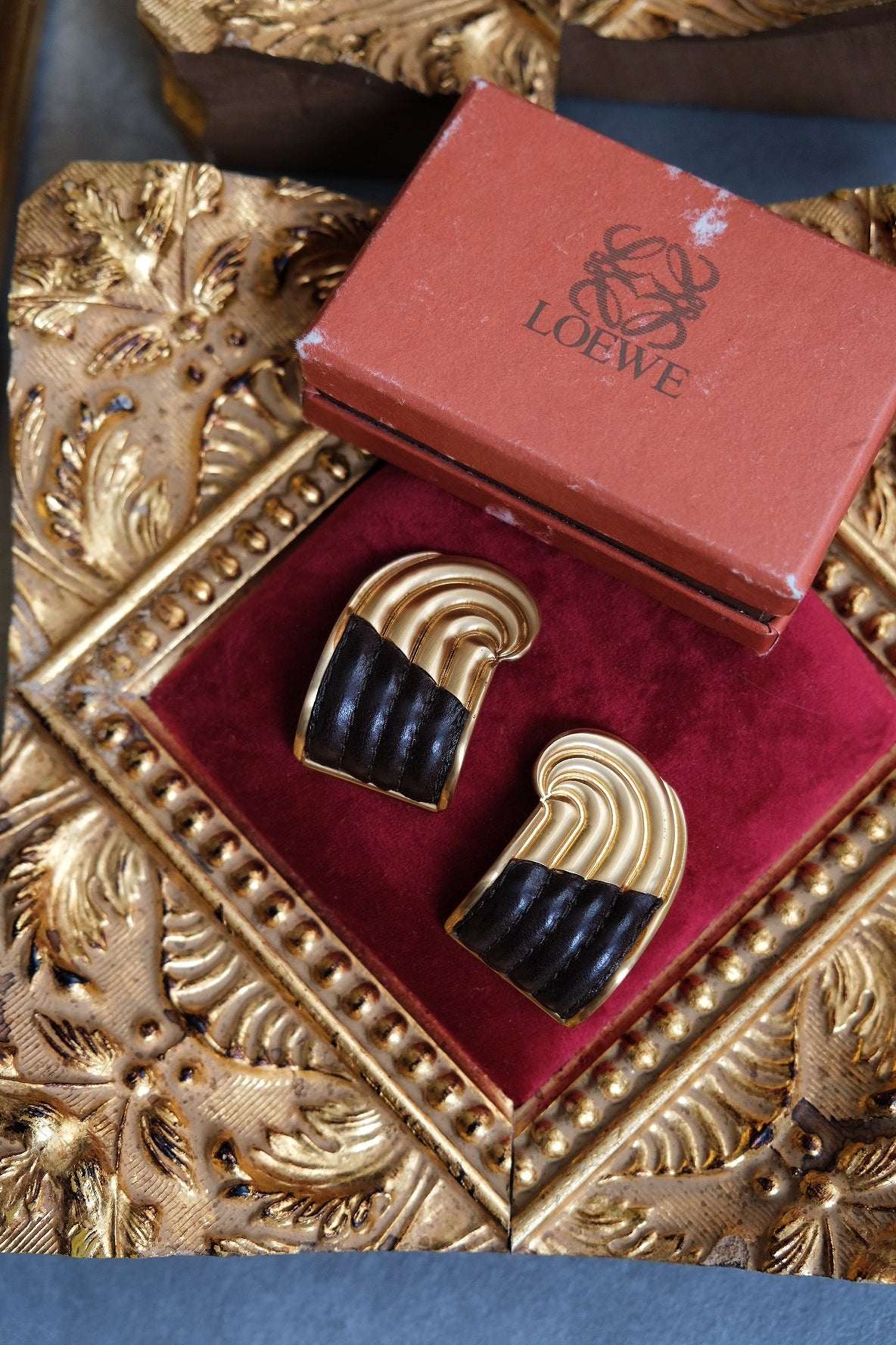 LOEWE Greek Pillar Vintage Ear Clips Leather Luxury Accessories