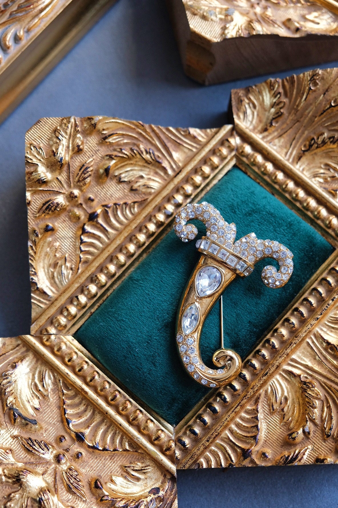 Goosens Paris Cornucopia Vintage Brooch with Crystal Rhinestones