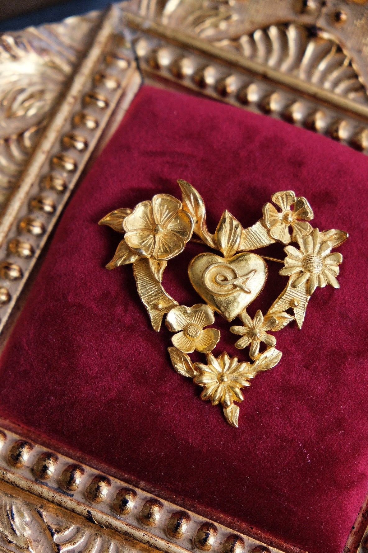 Christian Lacroix Golden Color Wreath Heart Vintage Brooch